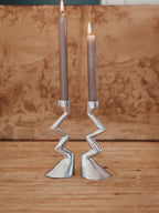 Vintage Aluminum Zigzag Candlestick Holders | Matthew Hilton Style