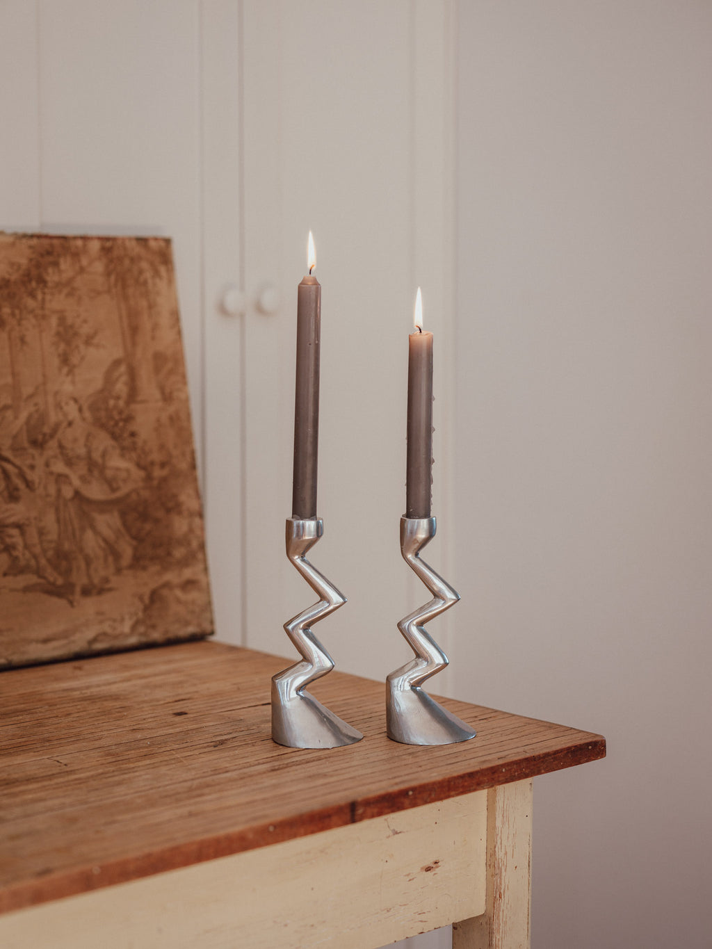 Vintage Aluminum Zigzag Candlestick Holders | Matthew Hilton Style