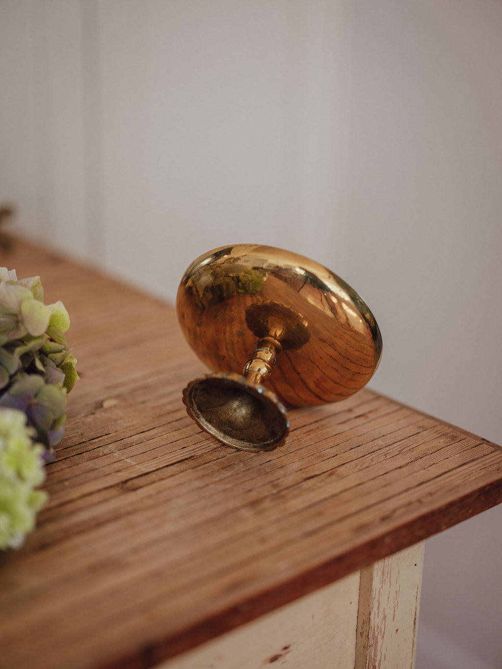 Vintage Etched Brass Pedestal Dish with Scalloped Base
