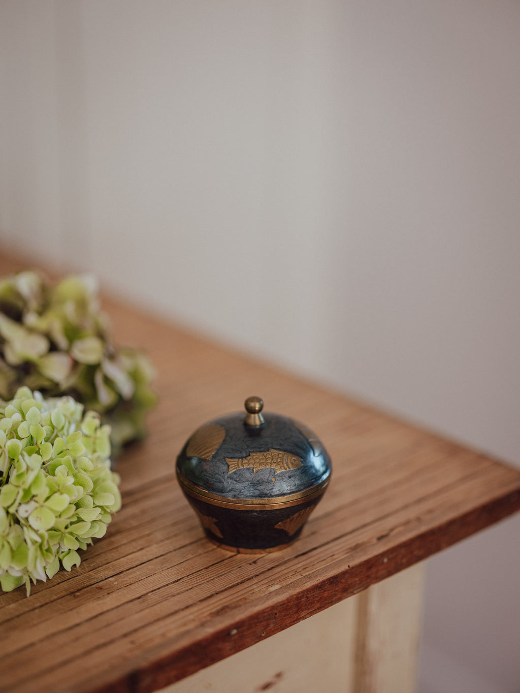 Vintage Brass and Enamel Sea Themed Trinket Dish with Lid