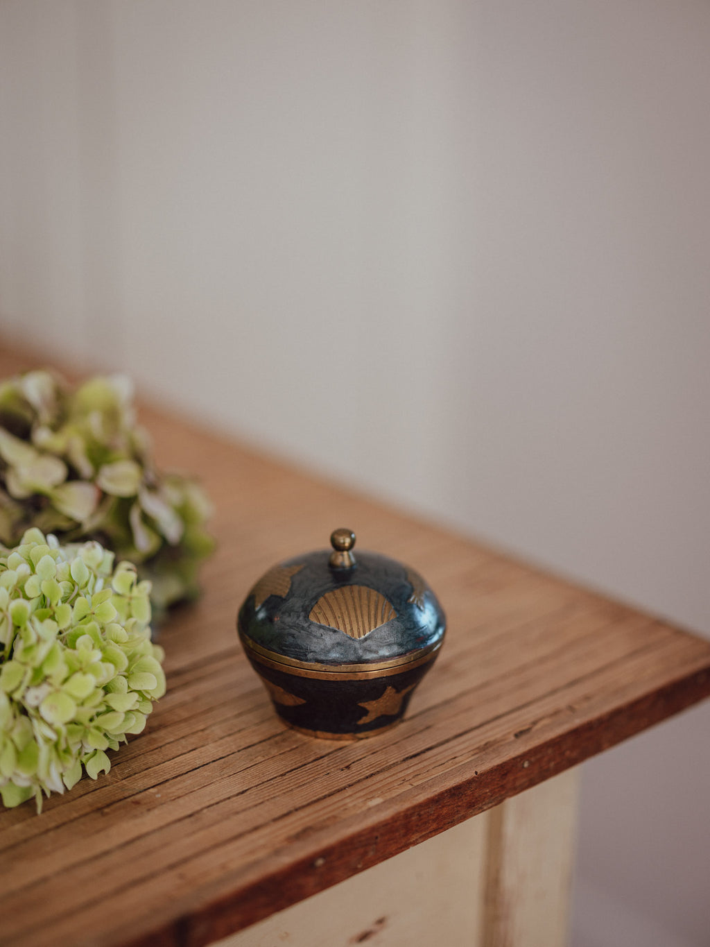 Vintage Brass and Enamel Sea Themed Trinket Dish with Lid