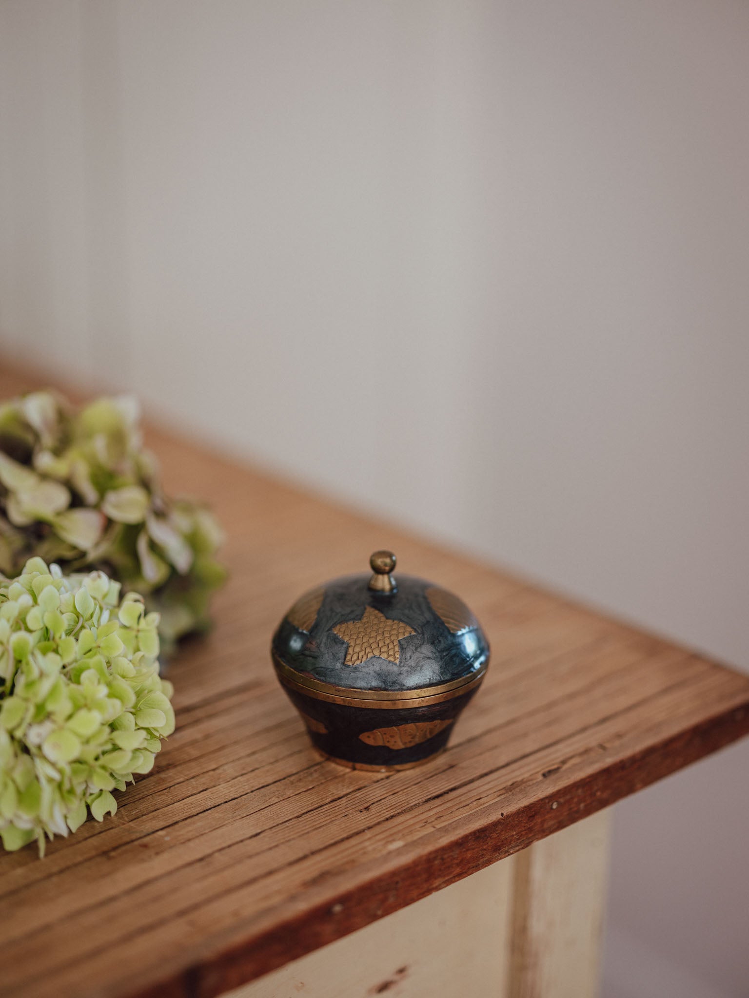 Vintage Brass and Enamel Sea Themed Trinket Dish with Lid