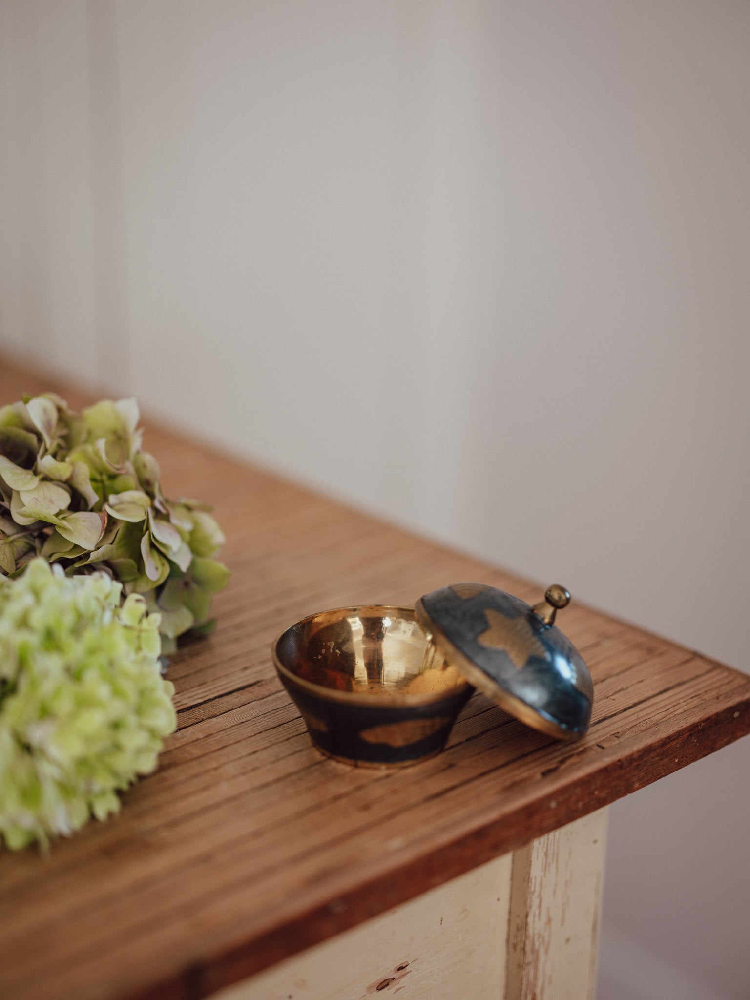 Vintage Brass and Enamel Sea Themed Trinket Dish with Lid