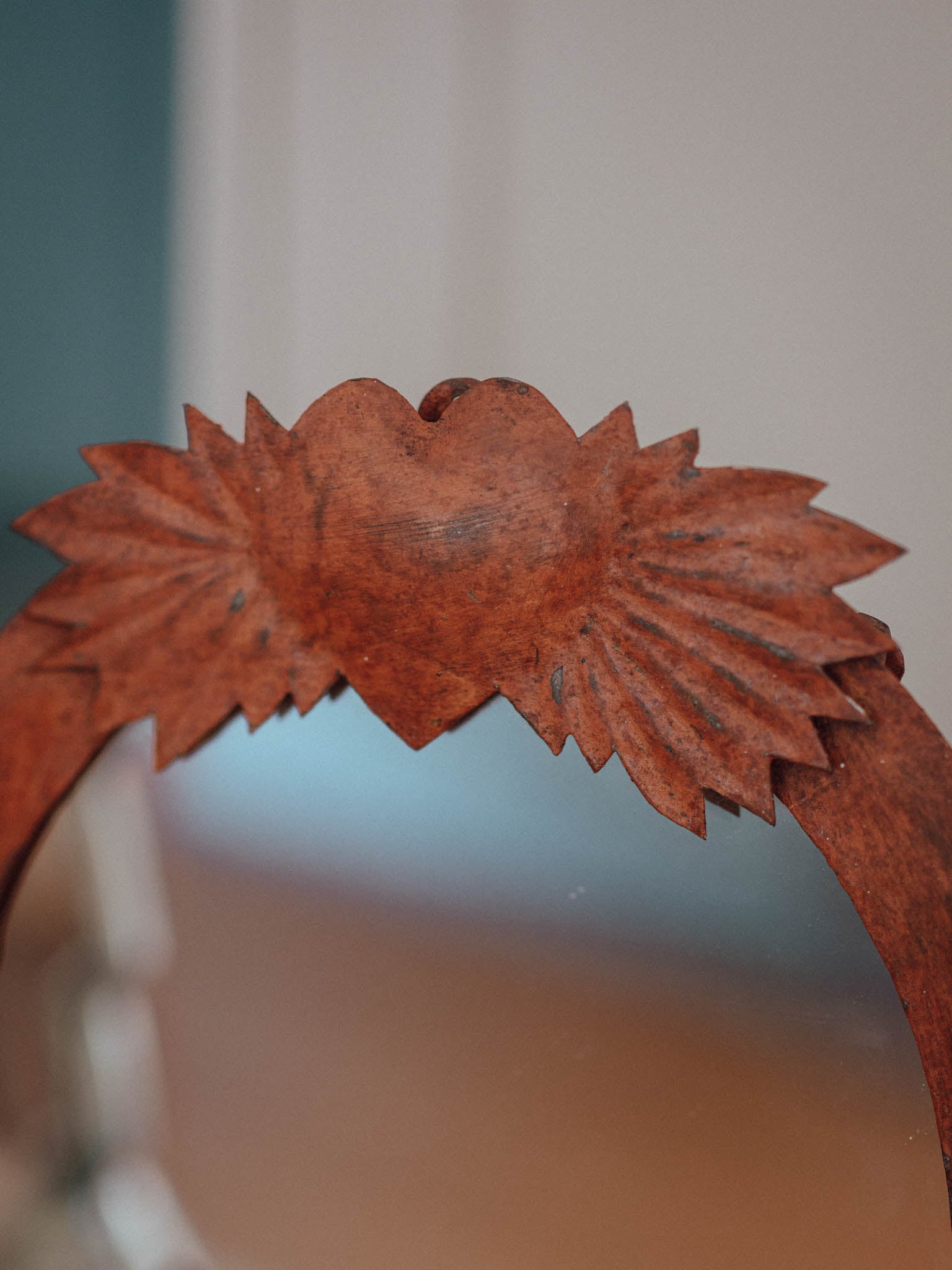 Vintage Rusted Iron Heart Mirror with Candle Holders