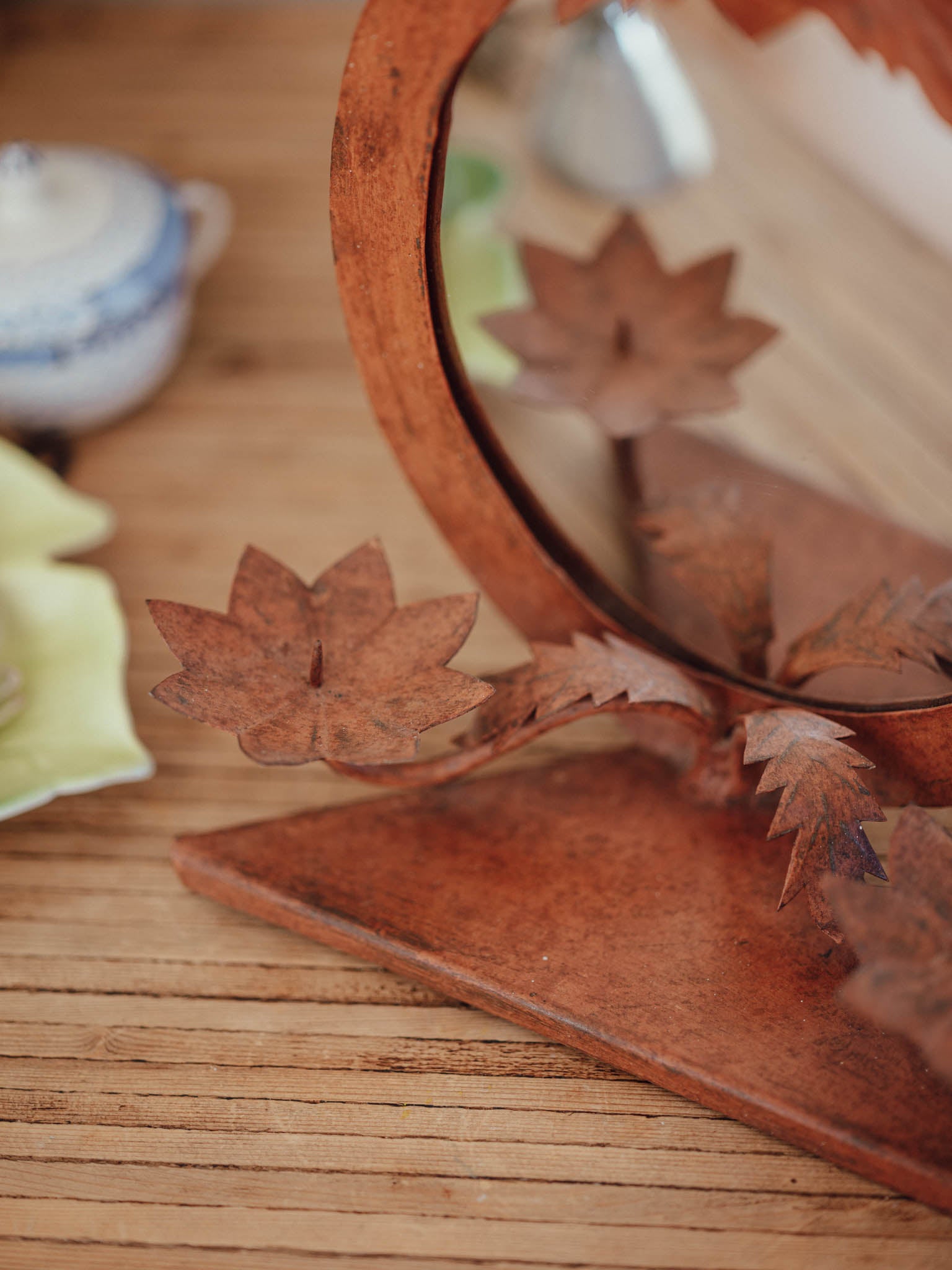 Vintage Rusted Iron Heart Mirror with Candle Holders
