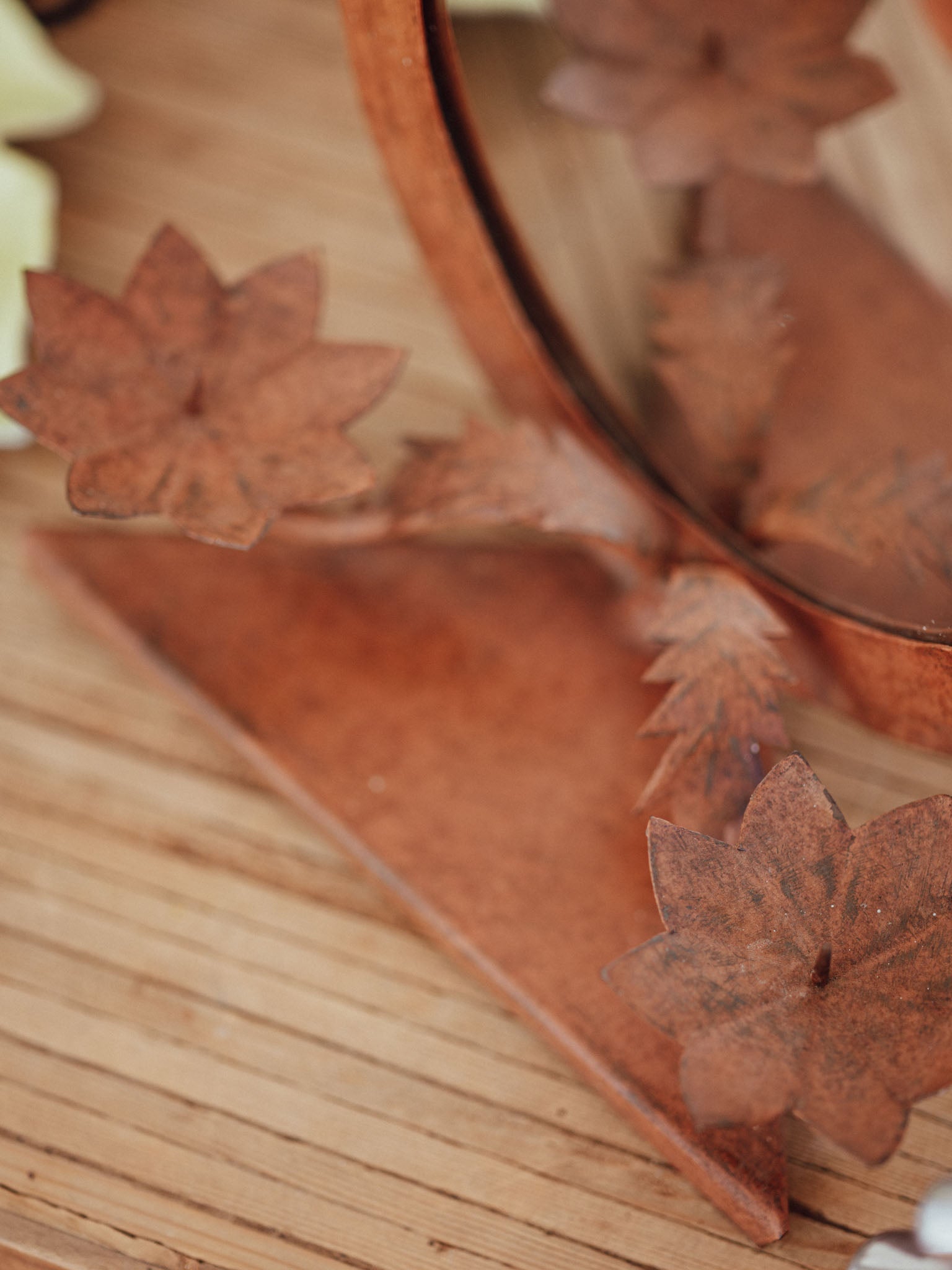Vintage Rusted Iron Heart Mirror with Candle Holders