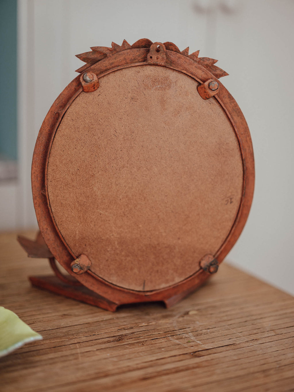 Vintage Rusted Iron Heart Mirror with Candle Holders