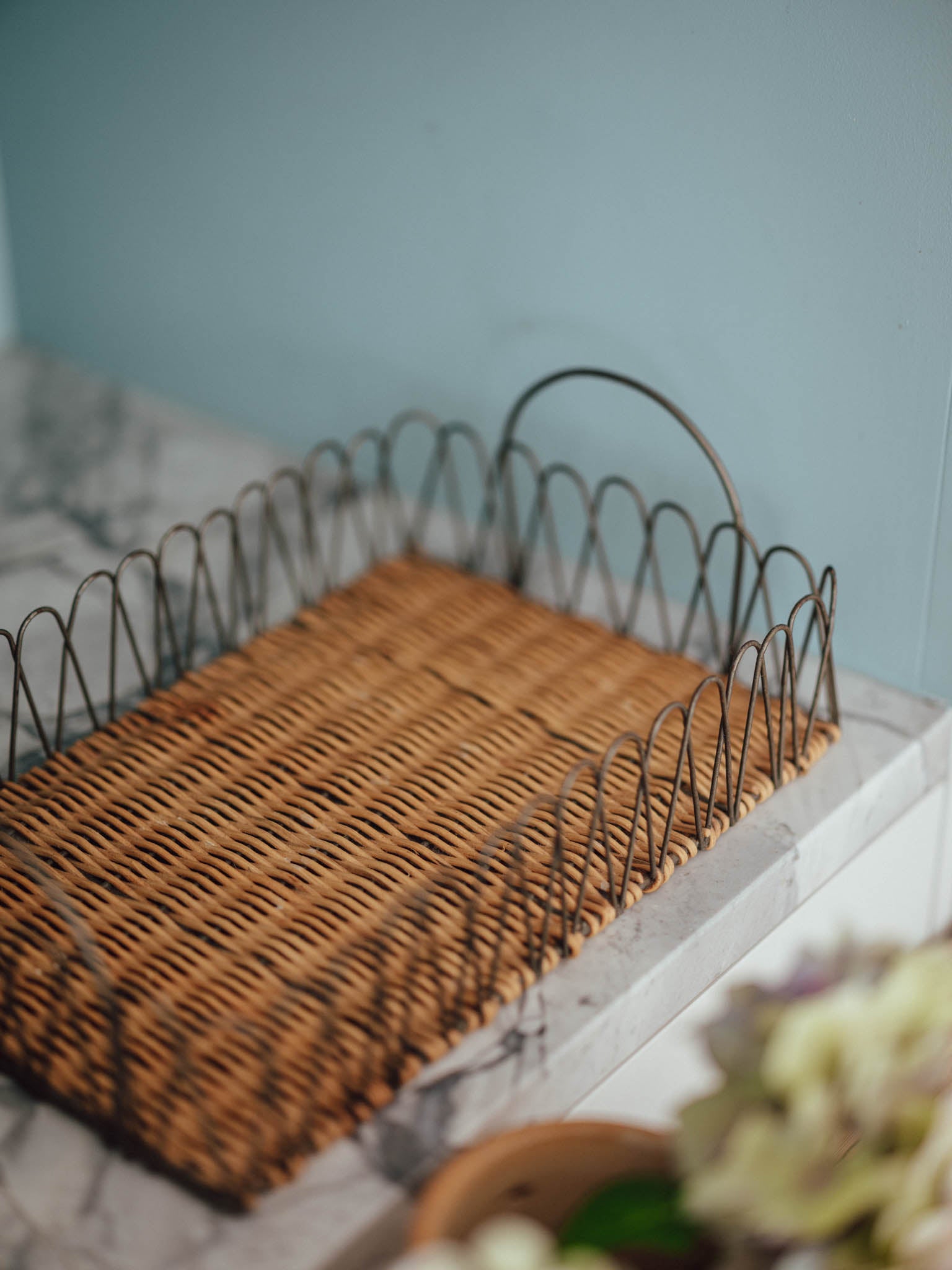 Vintage Metal and Cane Serving Tray