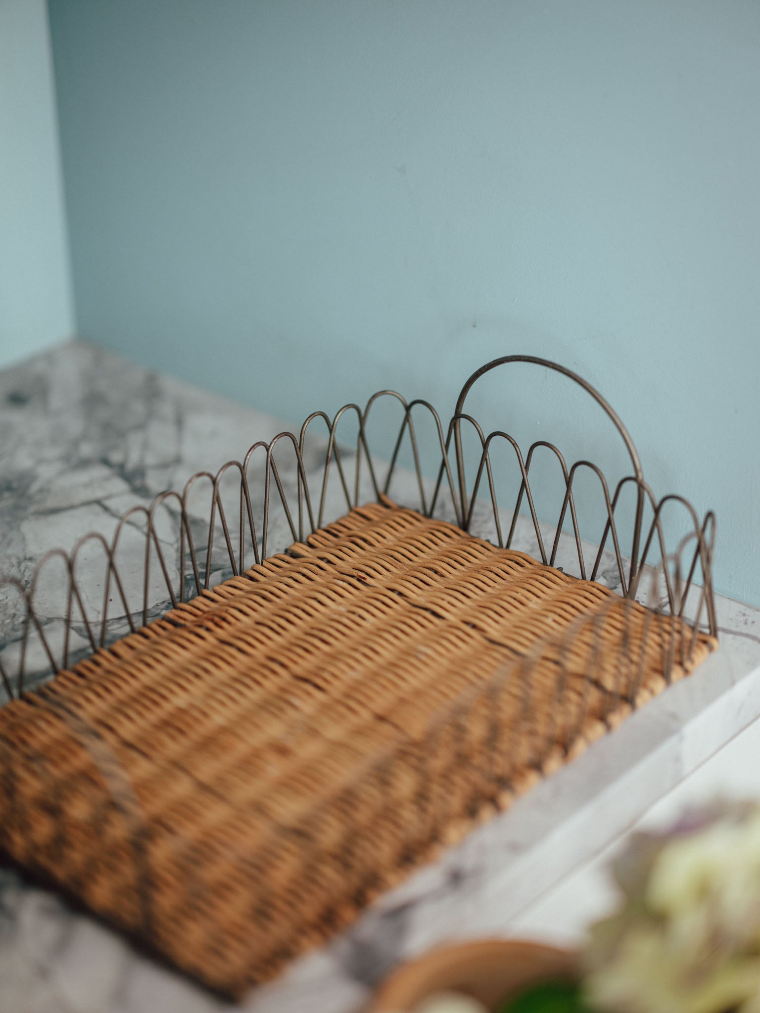 Vintage Metal and Cane Serving Tray