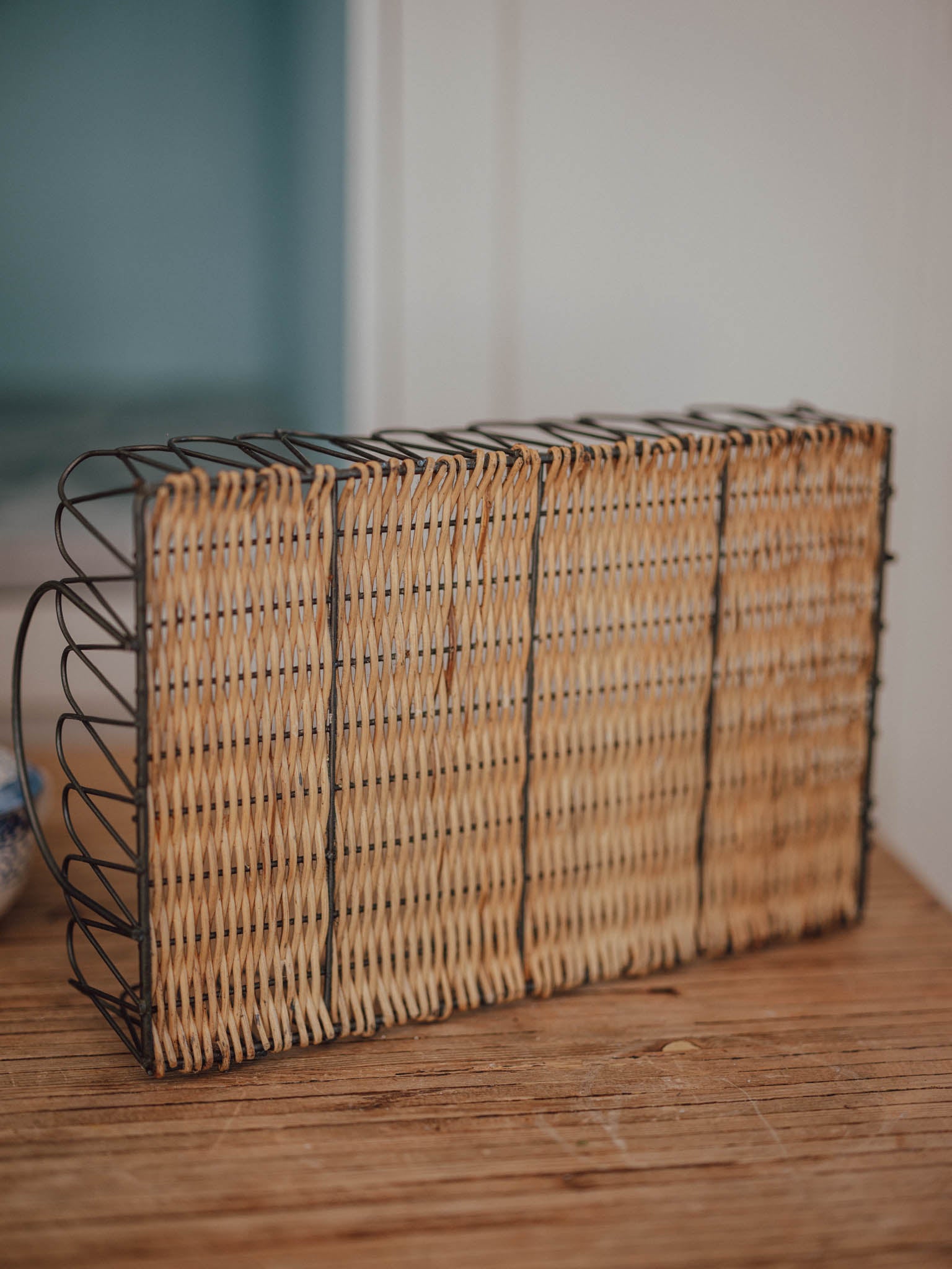 Vintage Metal and Cane Serving Tray