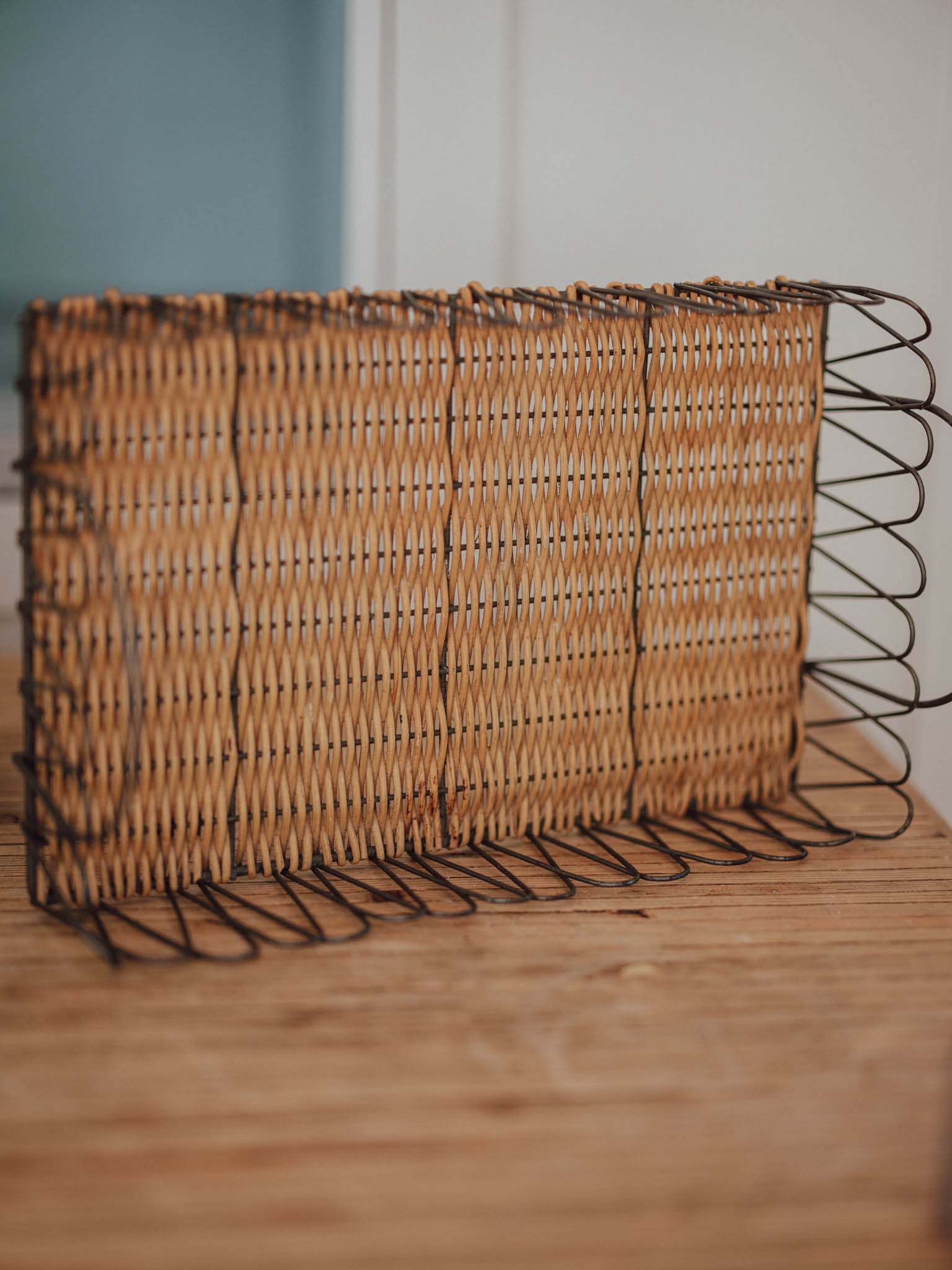 Vintage Metal and Cane Serving Tray