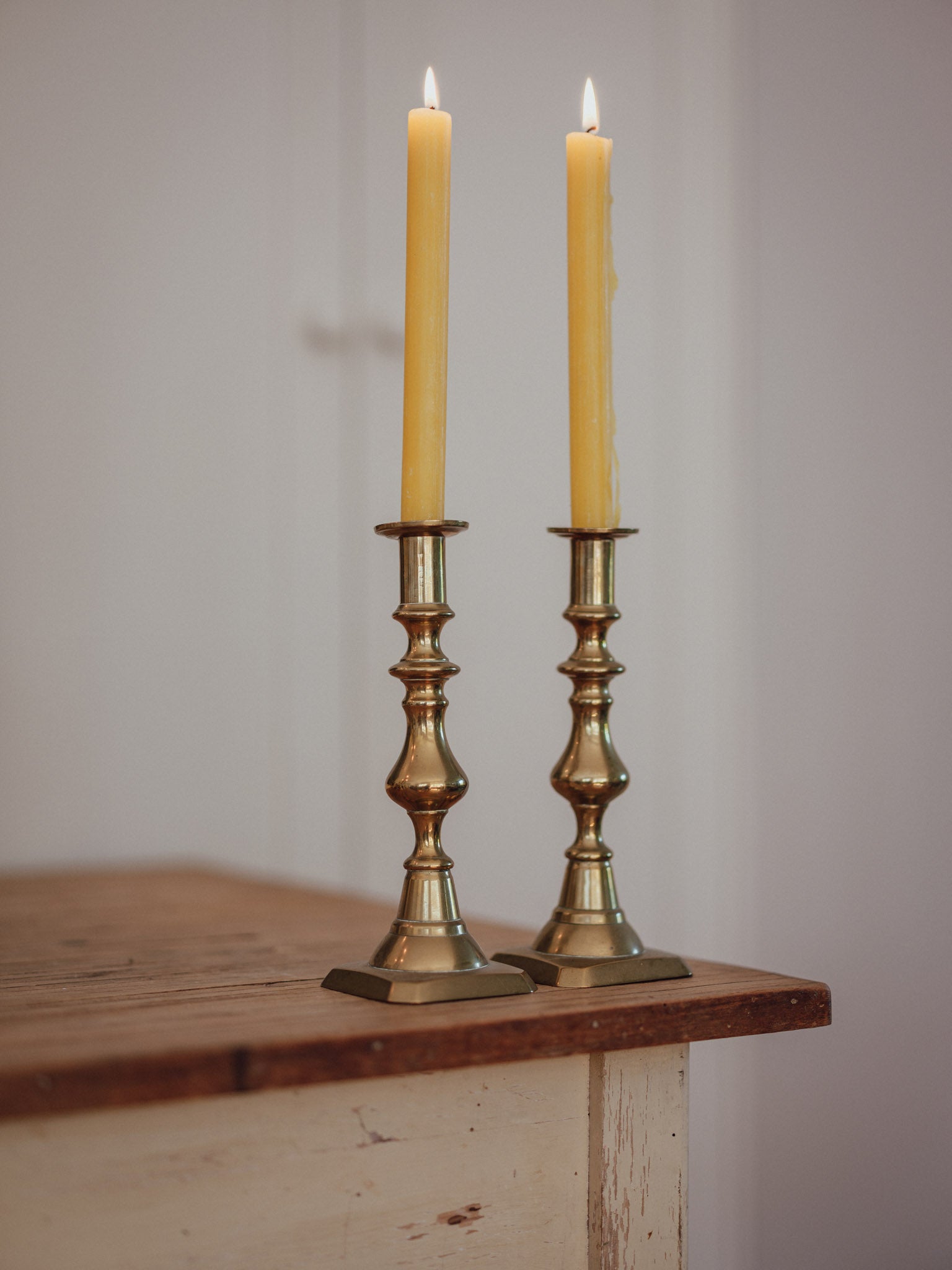 Vintage Solid Brass Candlestick Holders | Pair