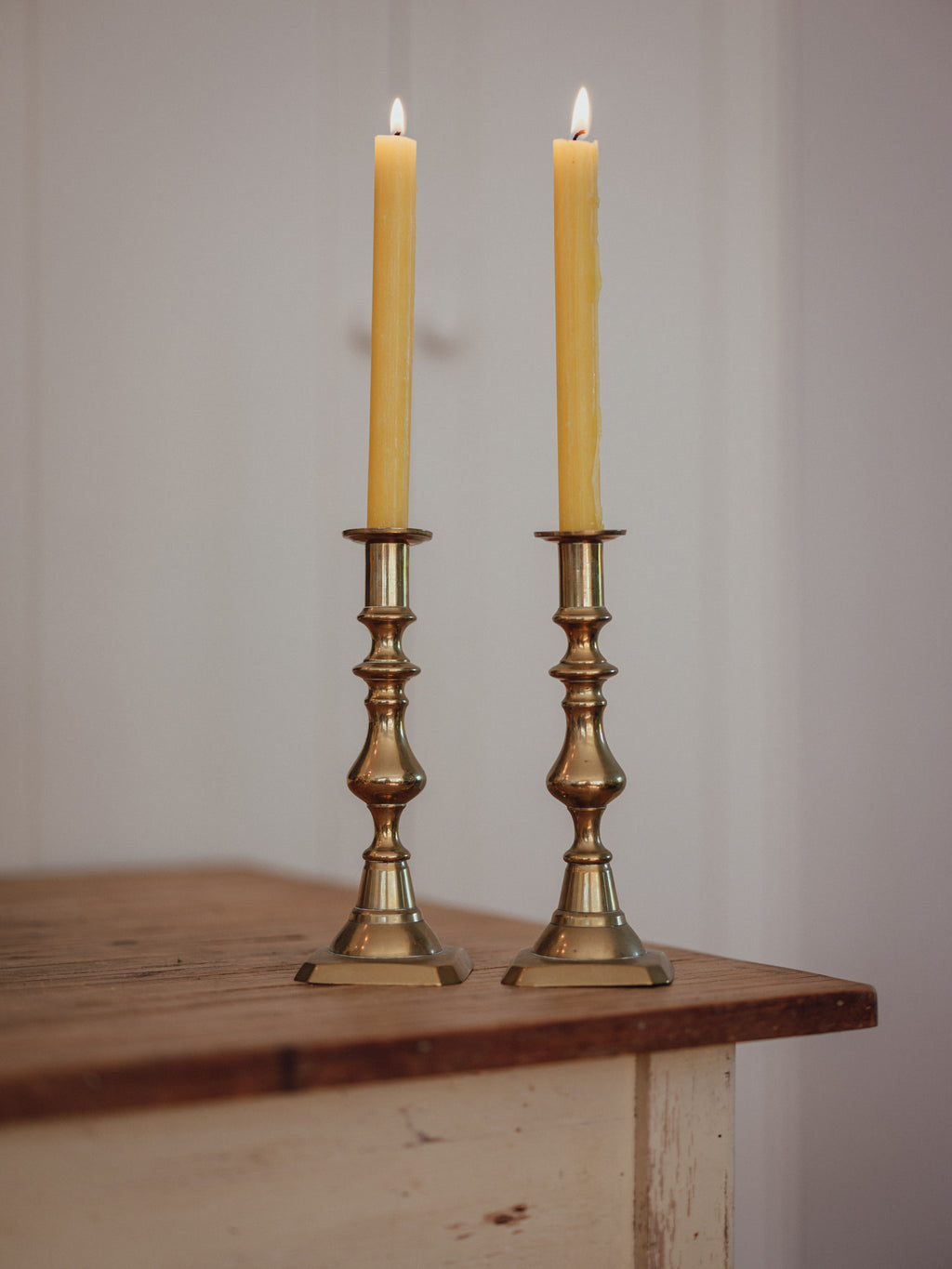 Vintage Solid Brass Candlestick Holders | Pair