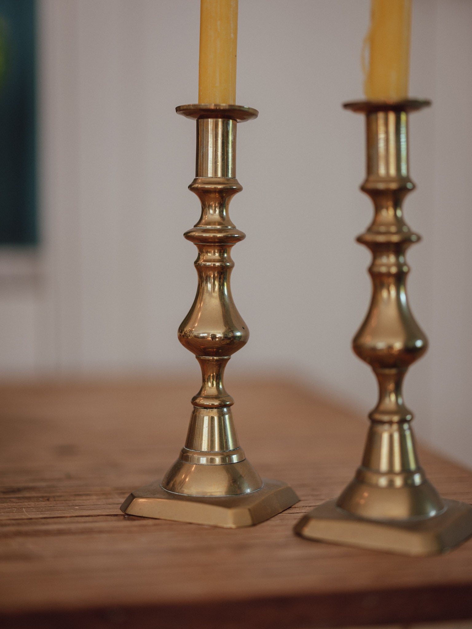 Vintage Solid Brass Candlestick Holders | Pair