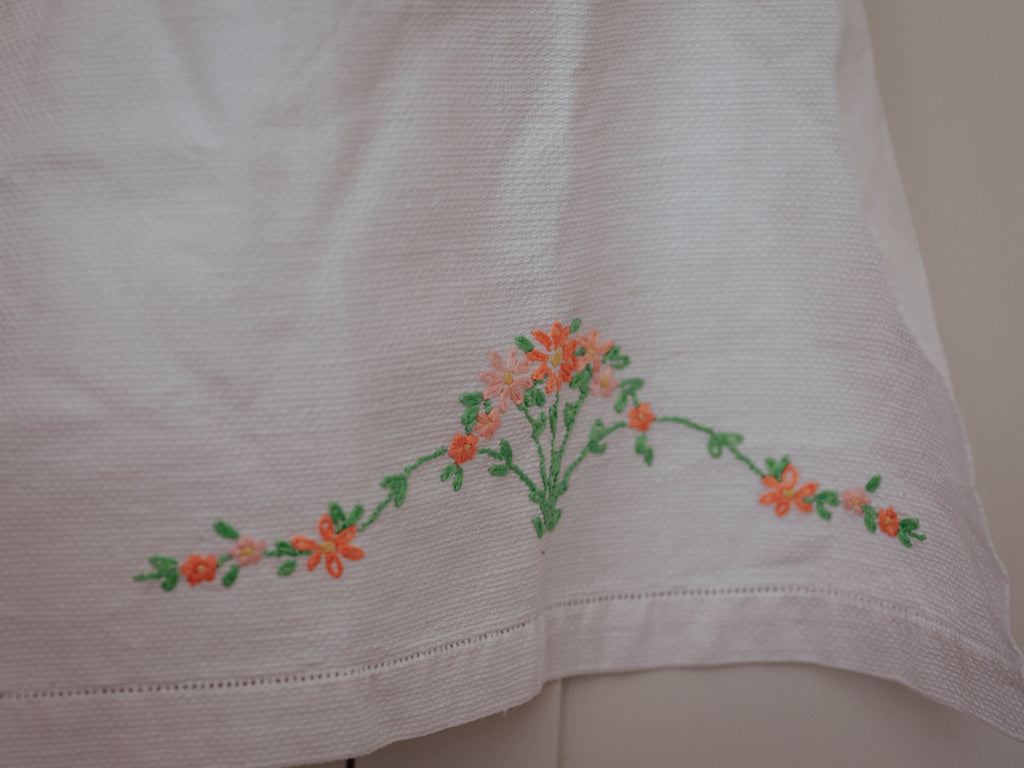 Vintage Embroidered Cotton Tea Towel with Hanger