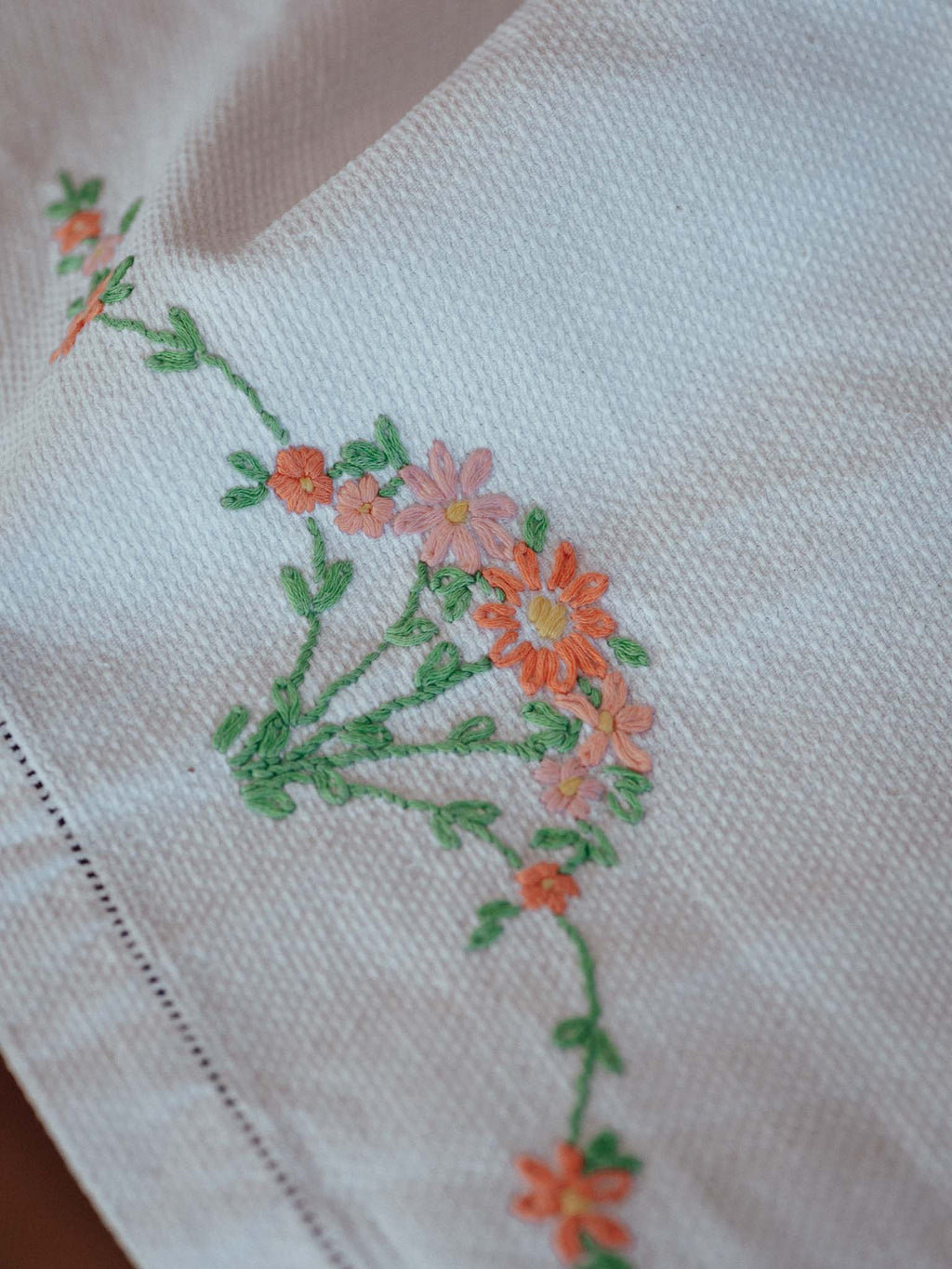 Vintage Embroidered Cotton Tea Towel with Hanger