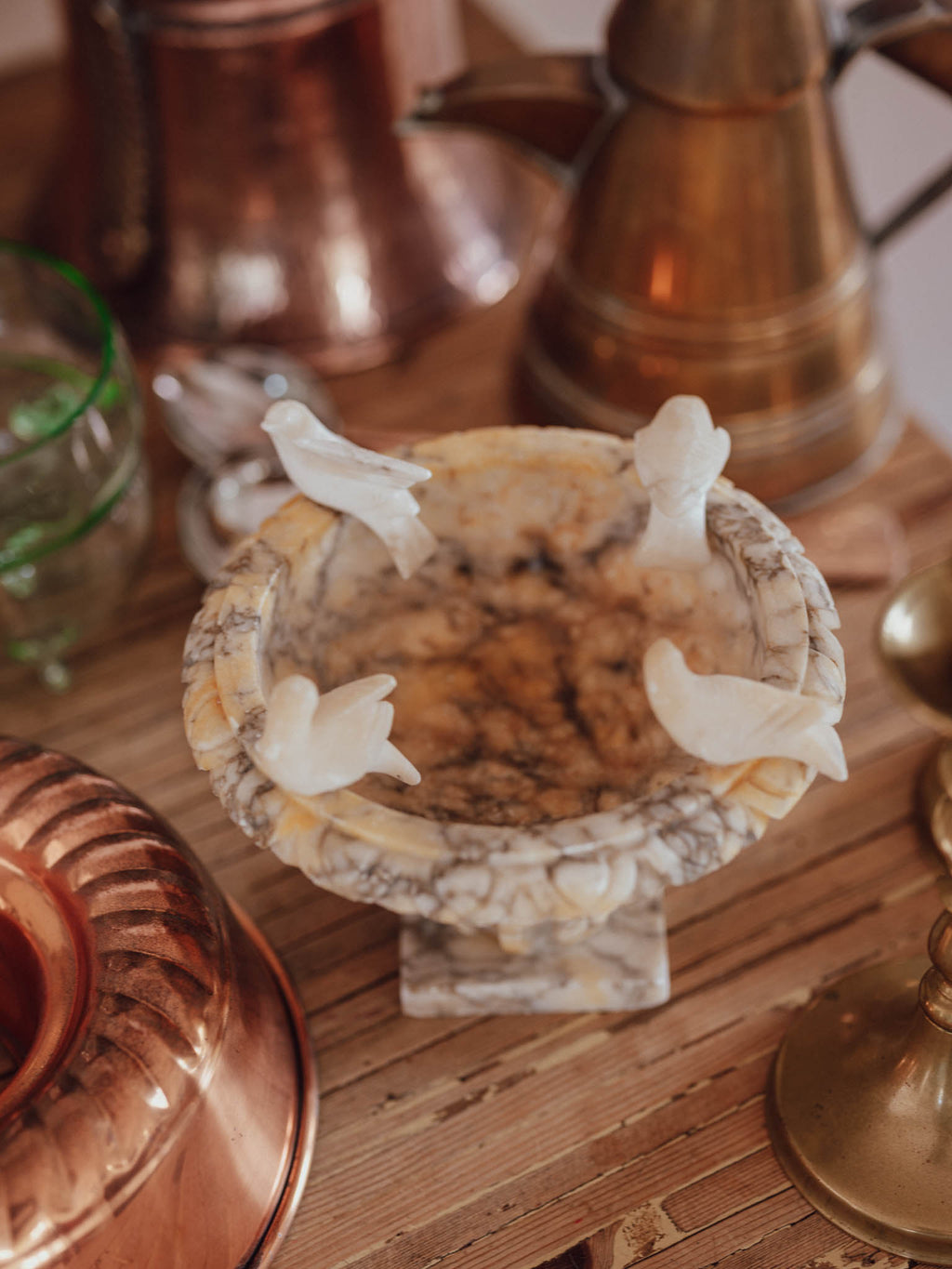 Vintage Alabaster Marble Bird Bath