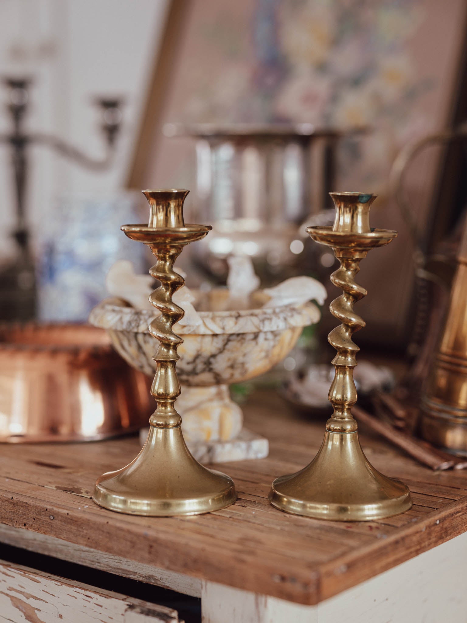 Pair of Brass Twisted Candle Holders