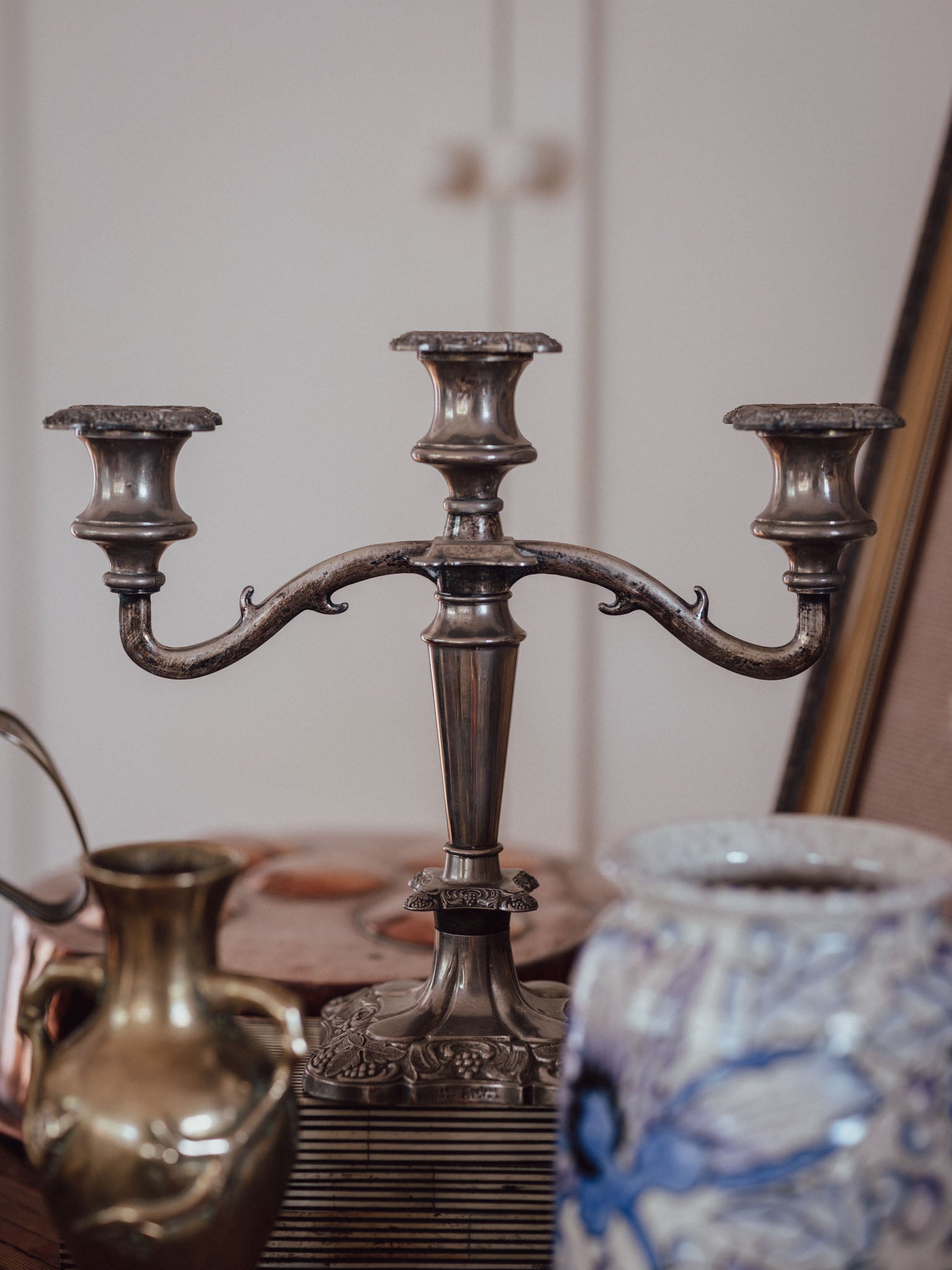 Three-Arm Silver Candelabra