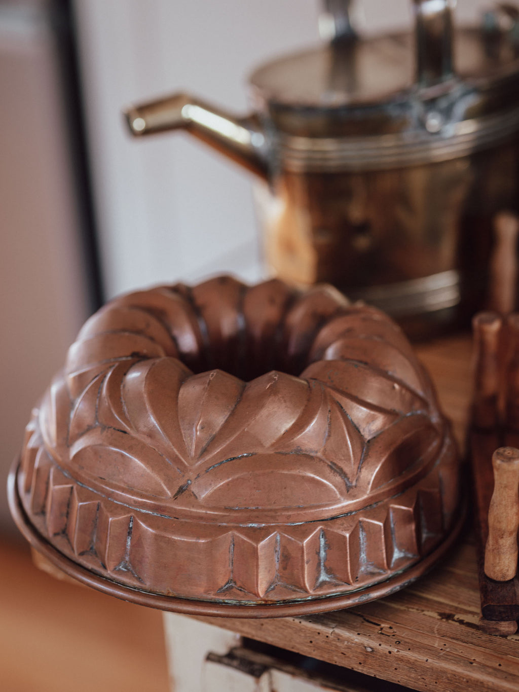 Antique Copper Jelly Mould with Hanging Ring