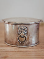 Antique Silver-Plated Trinket Box with Lion Ring Handles