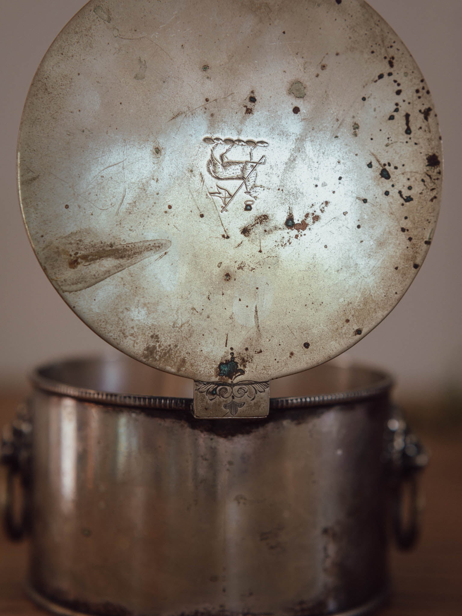 Antique Silver-Plated Trinket Box with Lion Ring Handles