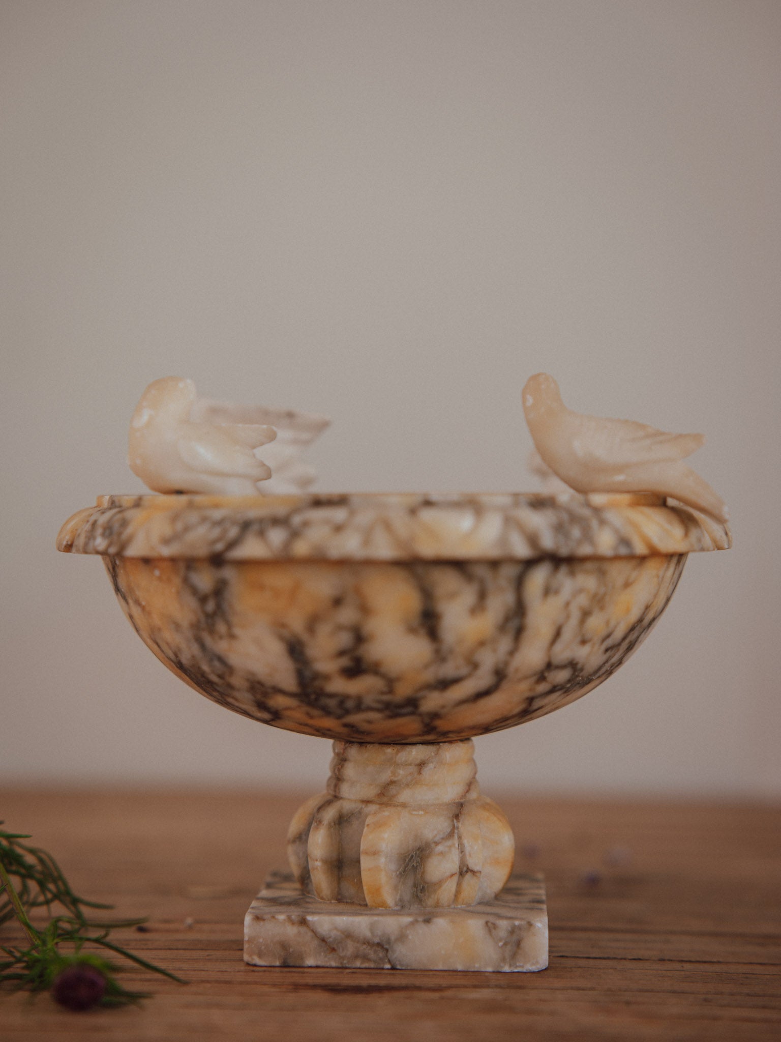 Vintage Alabaster Marble Bird Bath