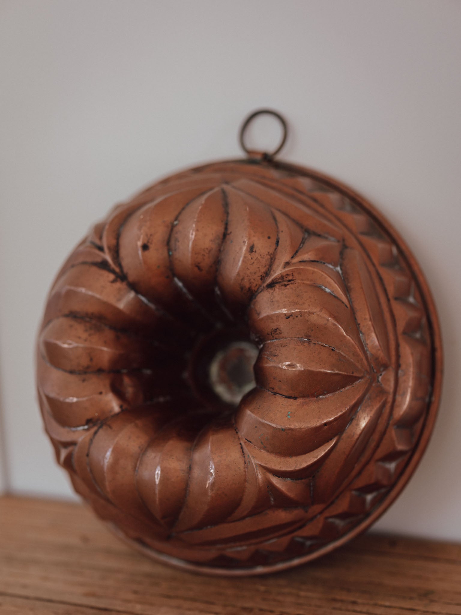 Antique Copper Jelly Mould with Hanging Ring