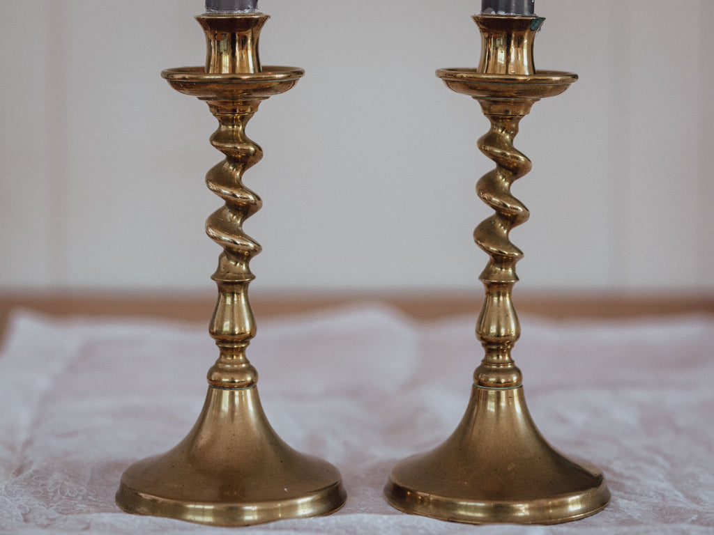 Pair of Brass Twisted Candle Holders