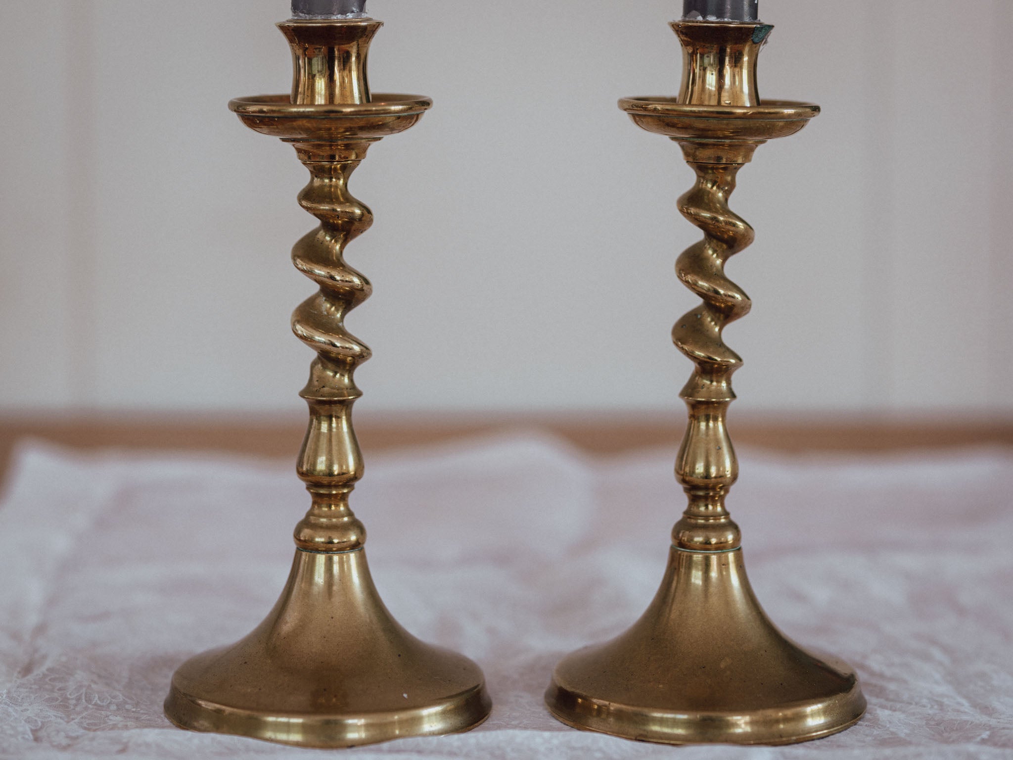 Pair of Brass Twisted Candle Holders