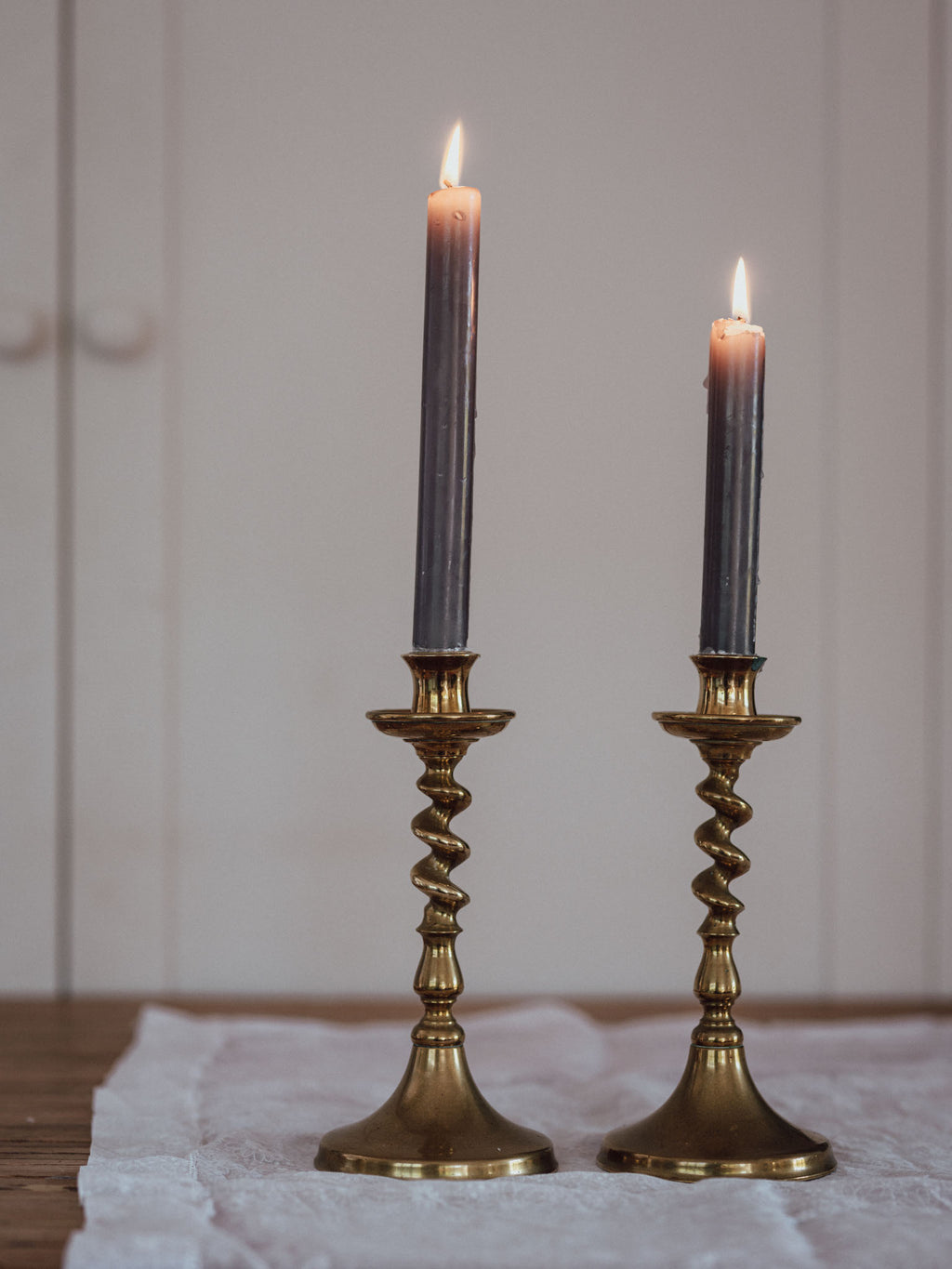 Pair of Brass Twisted Candle Holders