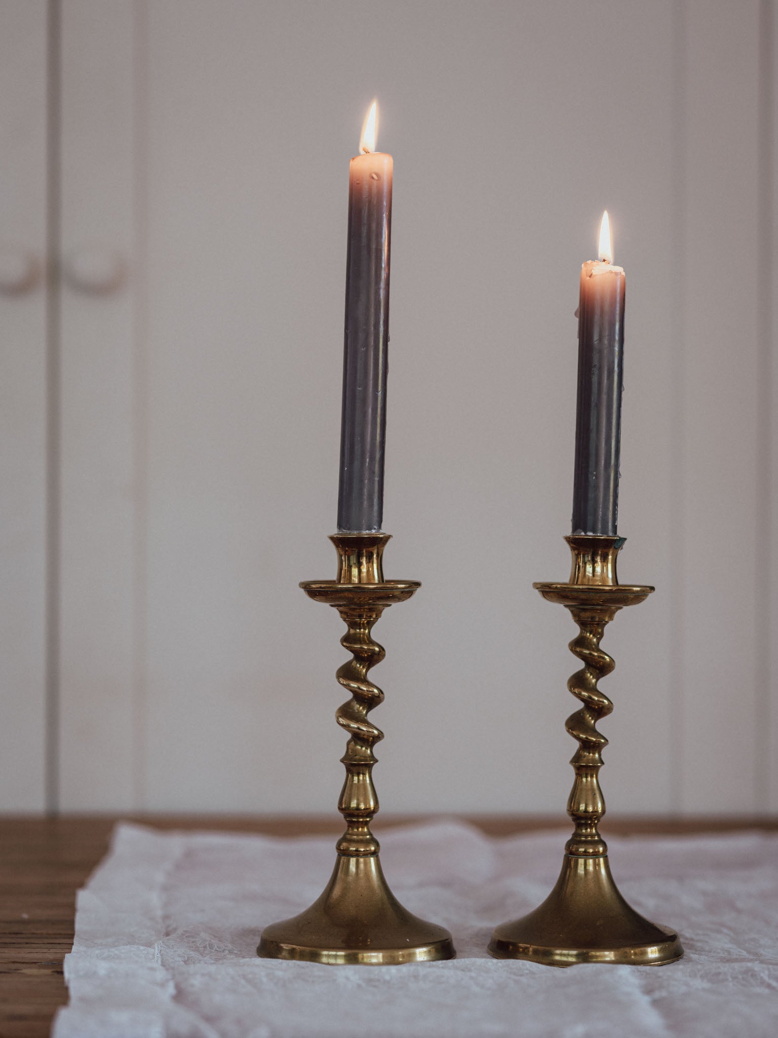 Pair of Brass Twisted Candle Holders