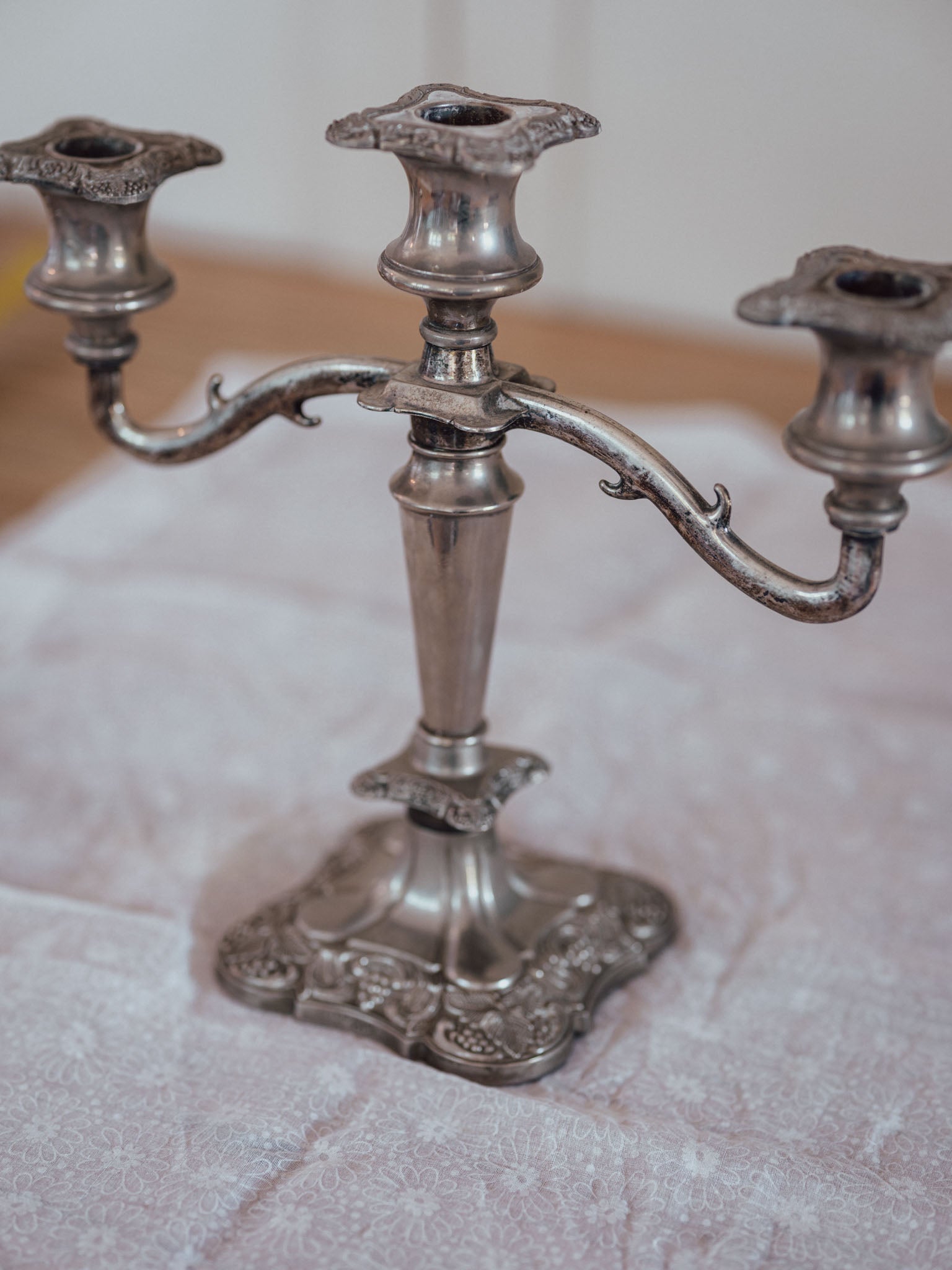 Three-Arm Silver Candelabra