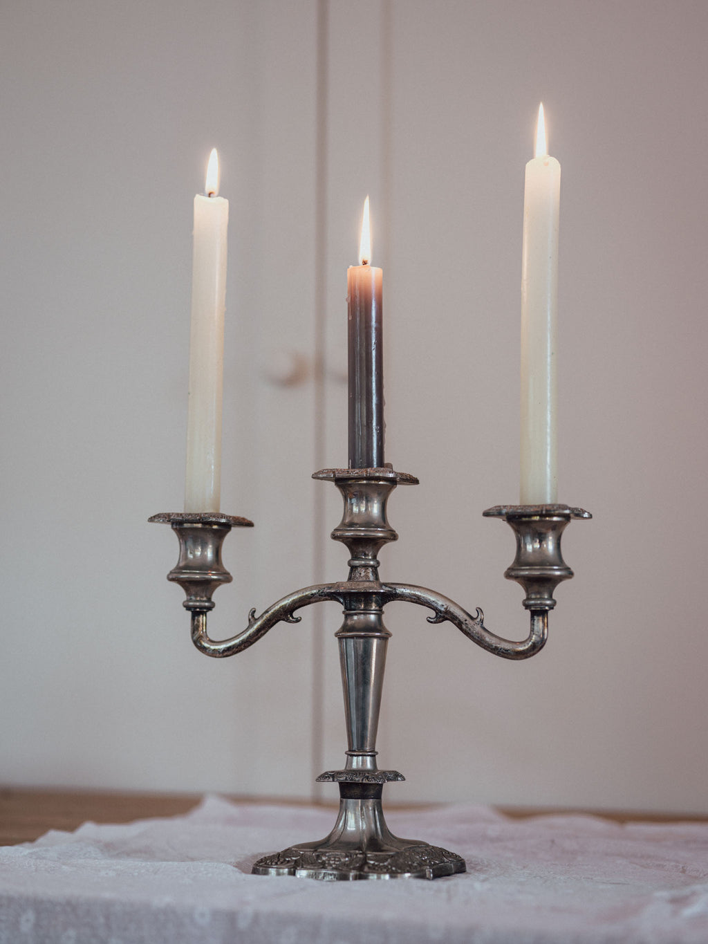 Three-Arm Silver Candelabra