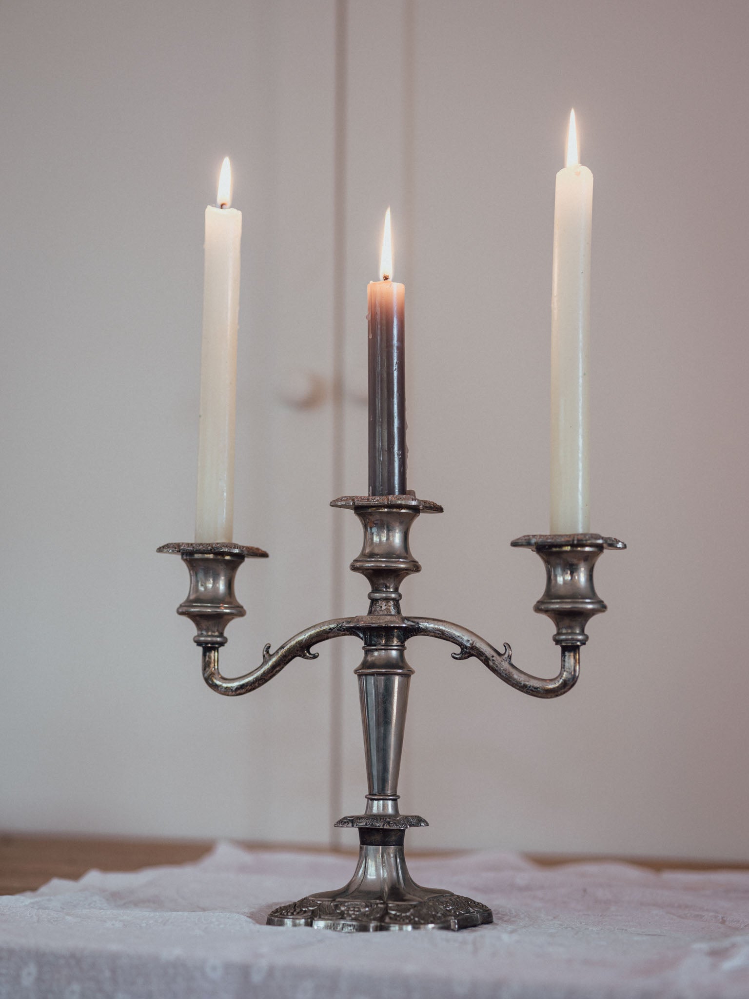 Three-Arm Silver Candelabra