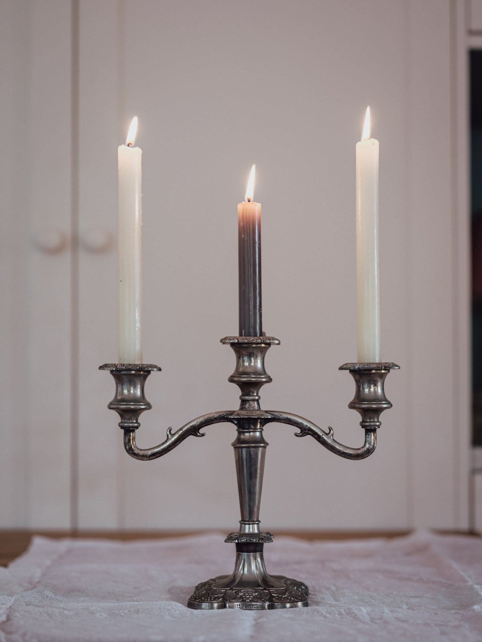 Three-Arm Silver Candelabra