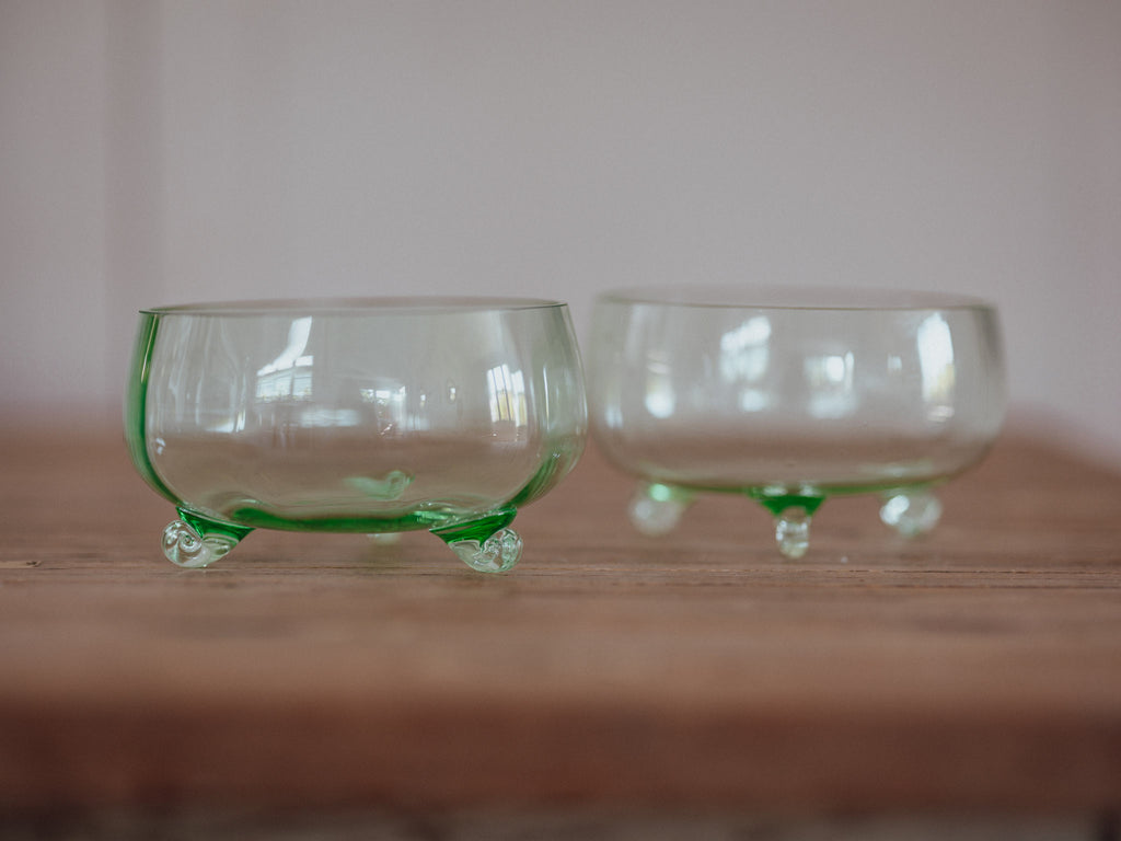 Scrolled Feet Glass Dessert Bowls - Art Deco