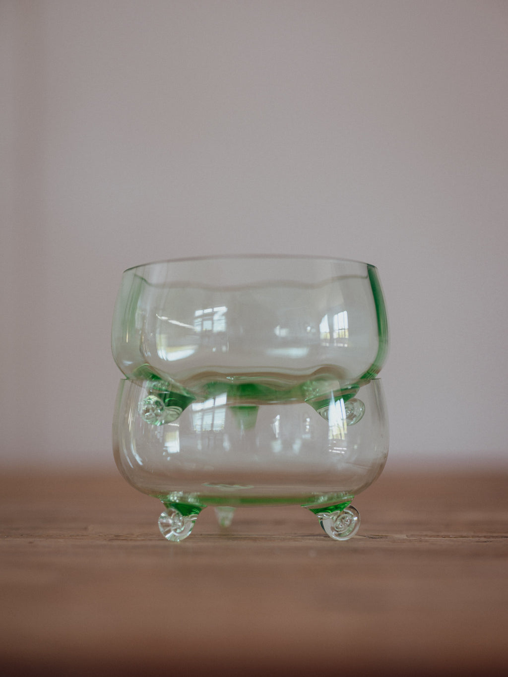 Scrolled Feet Glass Dessert Bowls - Art Deco