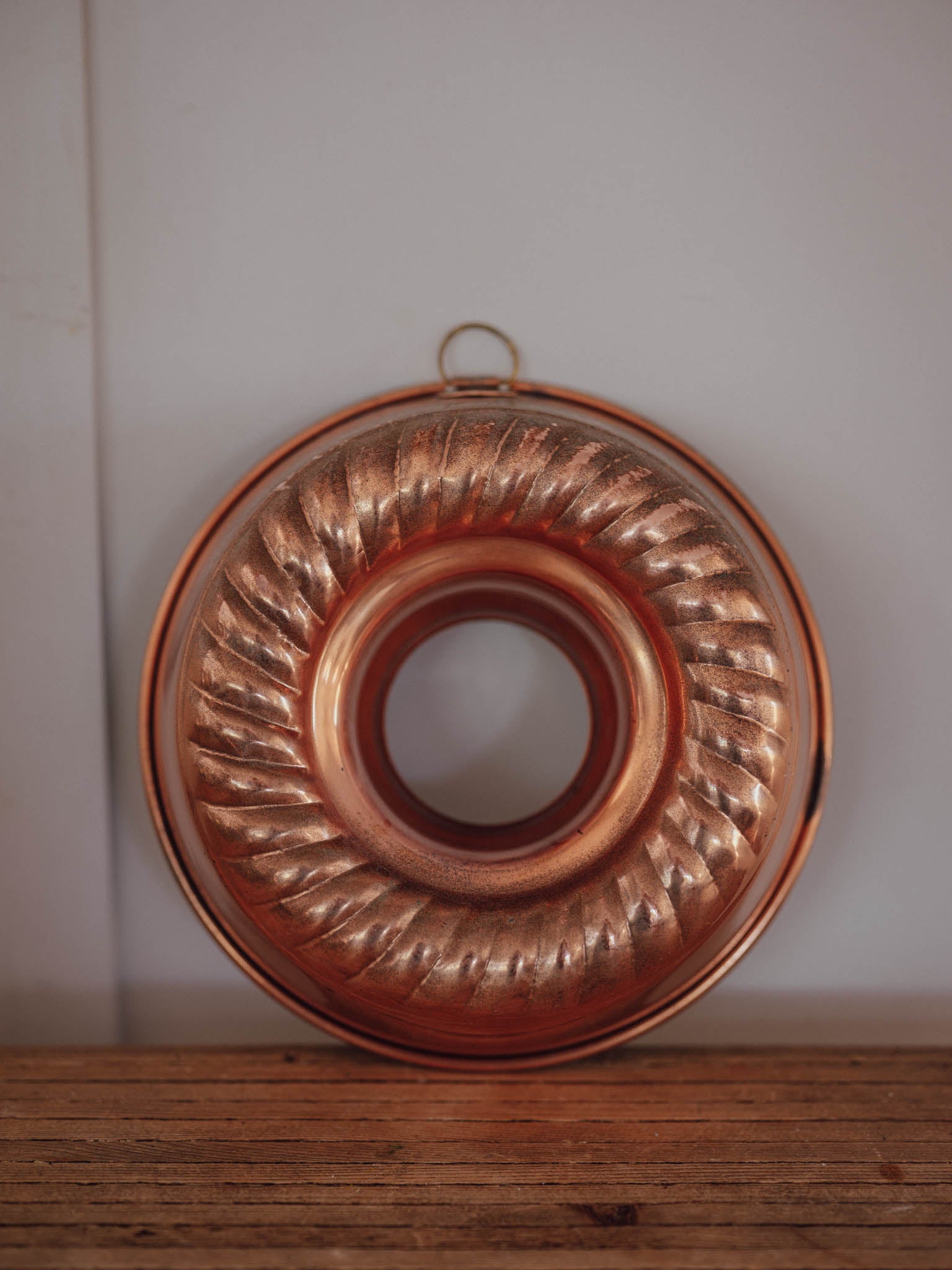 Vintage Tin Lined Copper Jelly Mould with Hanging Ring