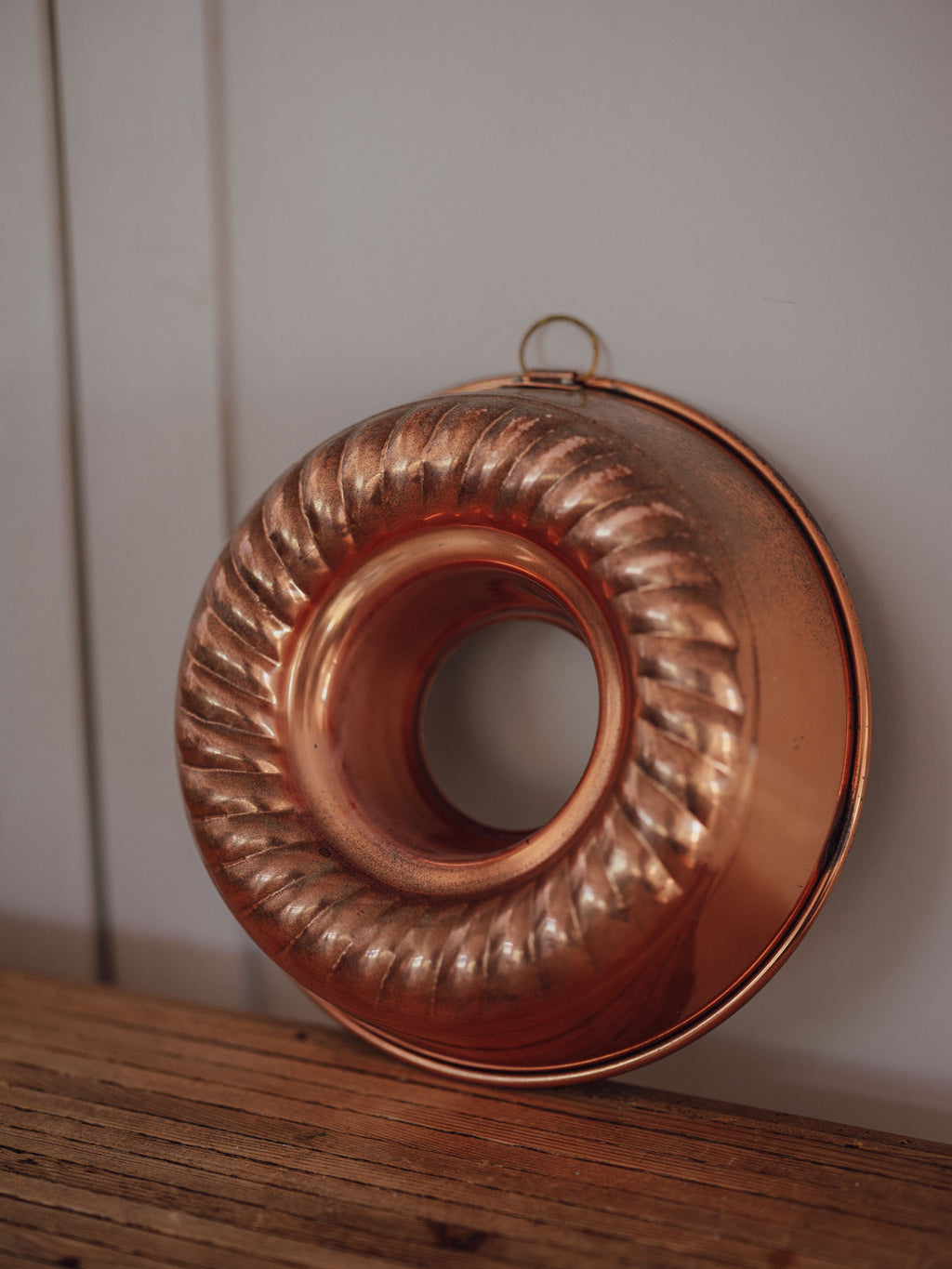 Vintage Tin Lined Copper Jelly Mould with Hanging Ring