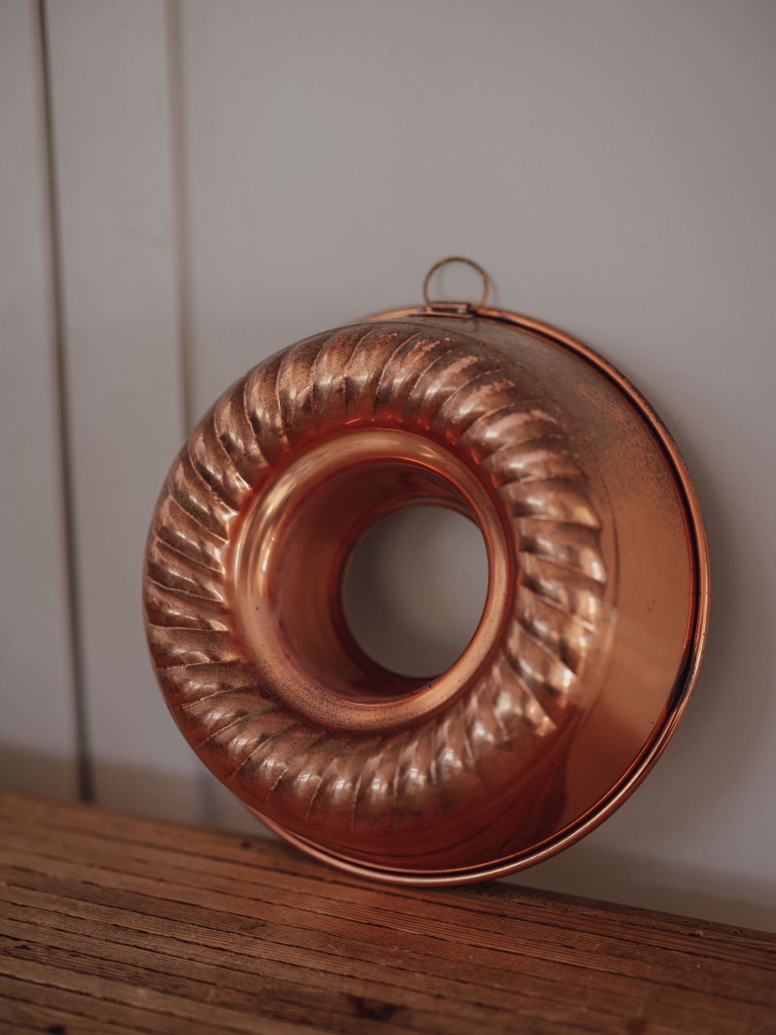 Vintage Tin Lined Copper Jelly Mould with Hanging Ring