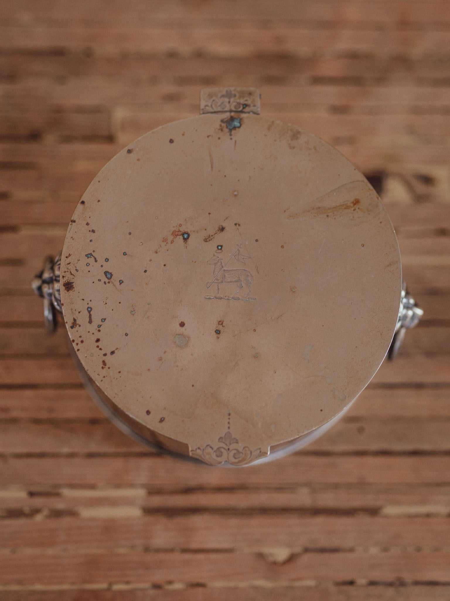 Antique Silver-Plated Trinket Box with Lion Ring Handles