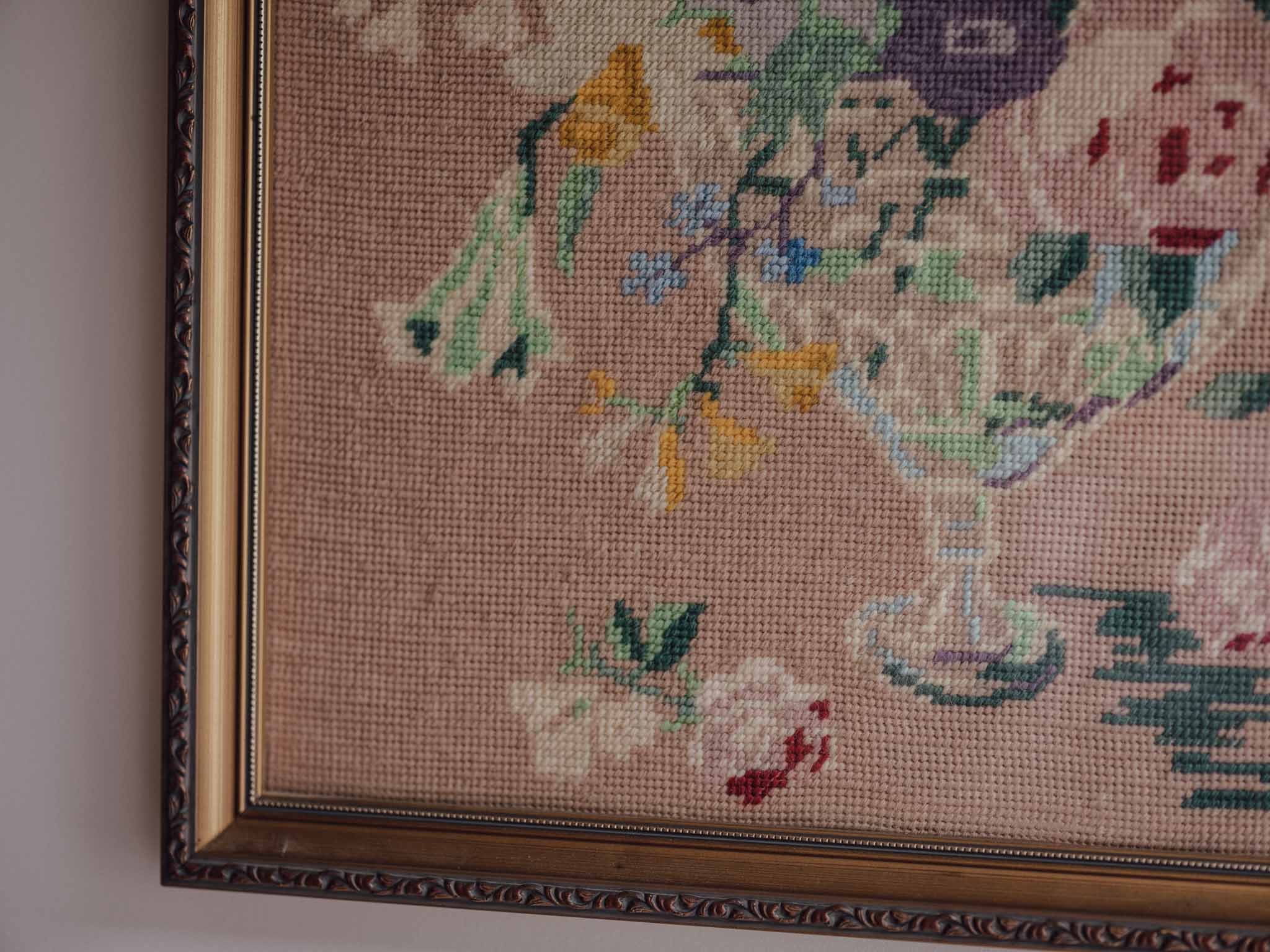 Vintage Framed Needlepoint - Floral Bouquet