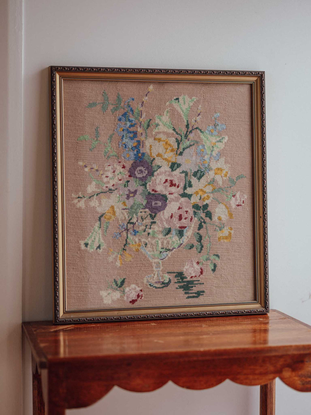 Vintage Framed Needlepoint - Floral Bouquet