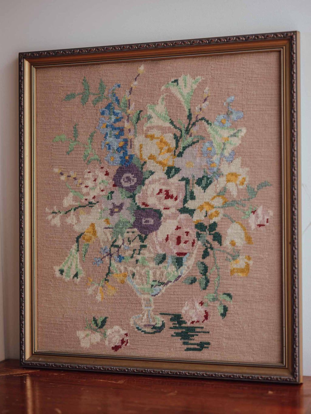 Vintage Framed Needlepoint - Floral Bouquet