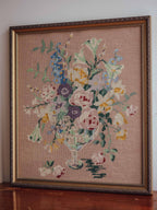 Vintage Framed Needlepoint - Floral Bouquet