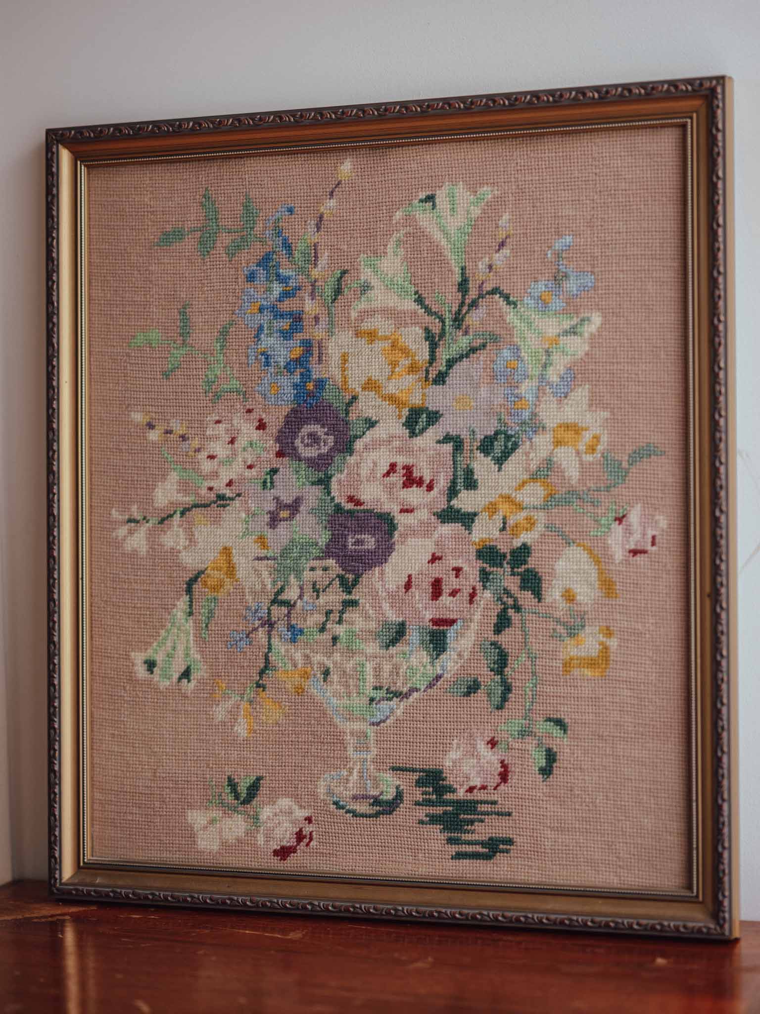 Vintage Framed Needlepoint - Floral Bouquet