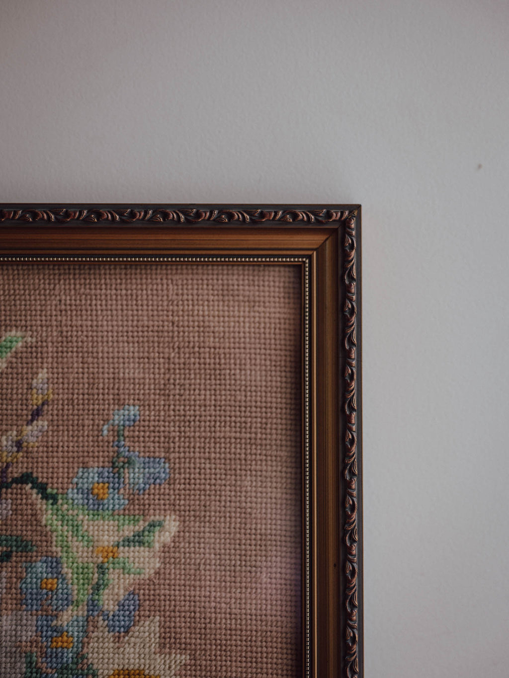 Vintage Framed Needlepoint - Floral Bouquet