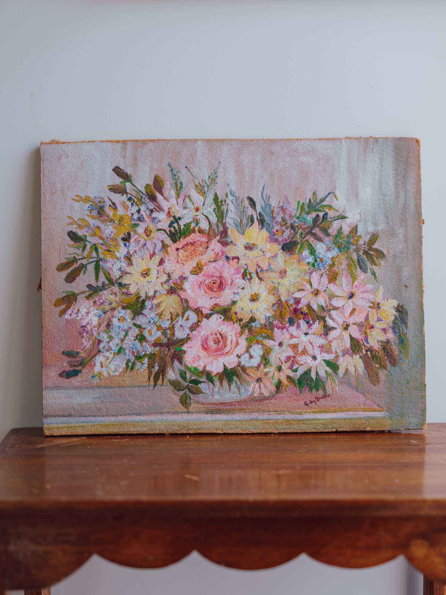 Vintage Floral Still Life Oil Painting