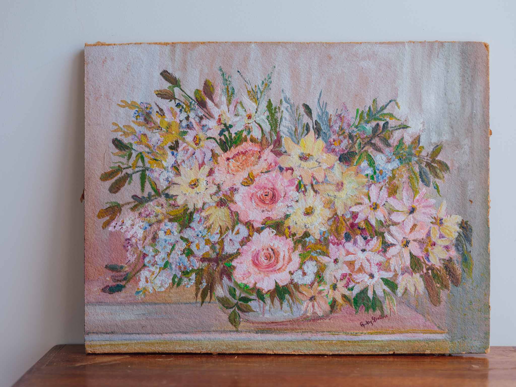 Vintage Floral Still Life Oil Painting